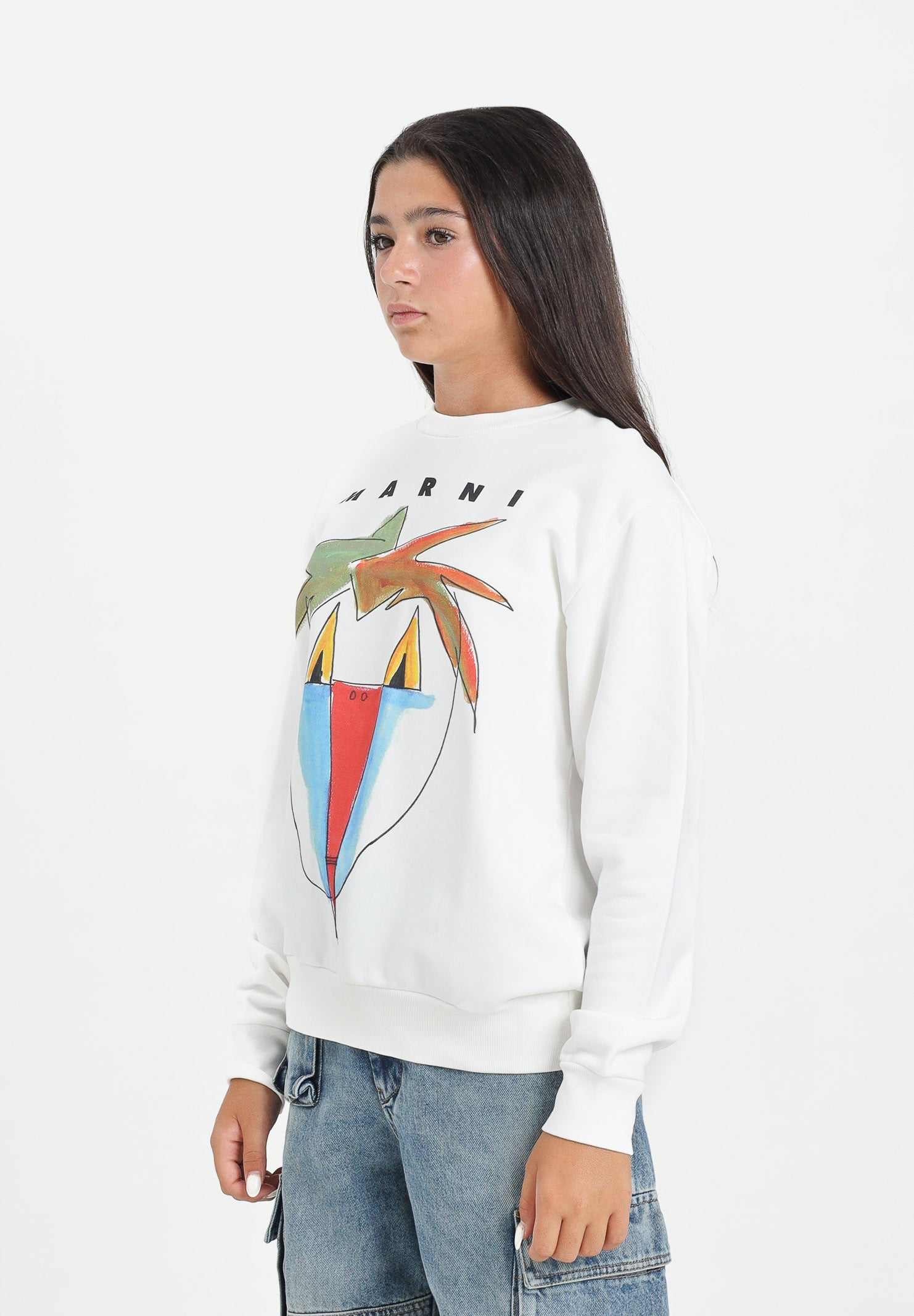 MARNI Felpa girocollo bianca per donna, ragazzi e bambini con grafica Jungle M01573M00V0 0M114 MARNI 