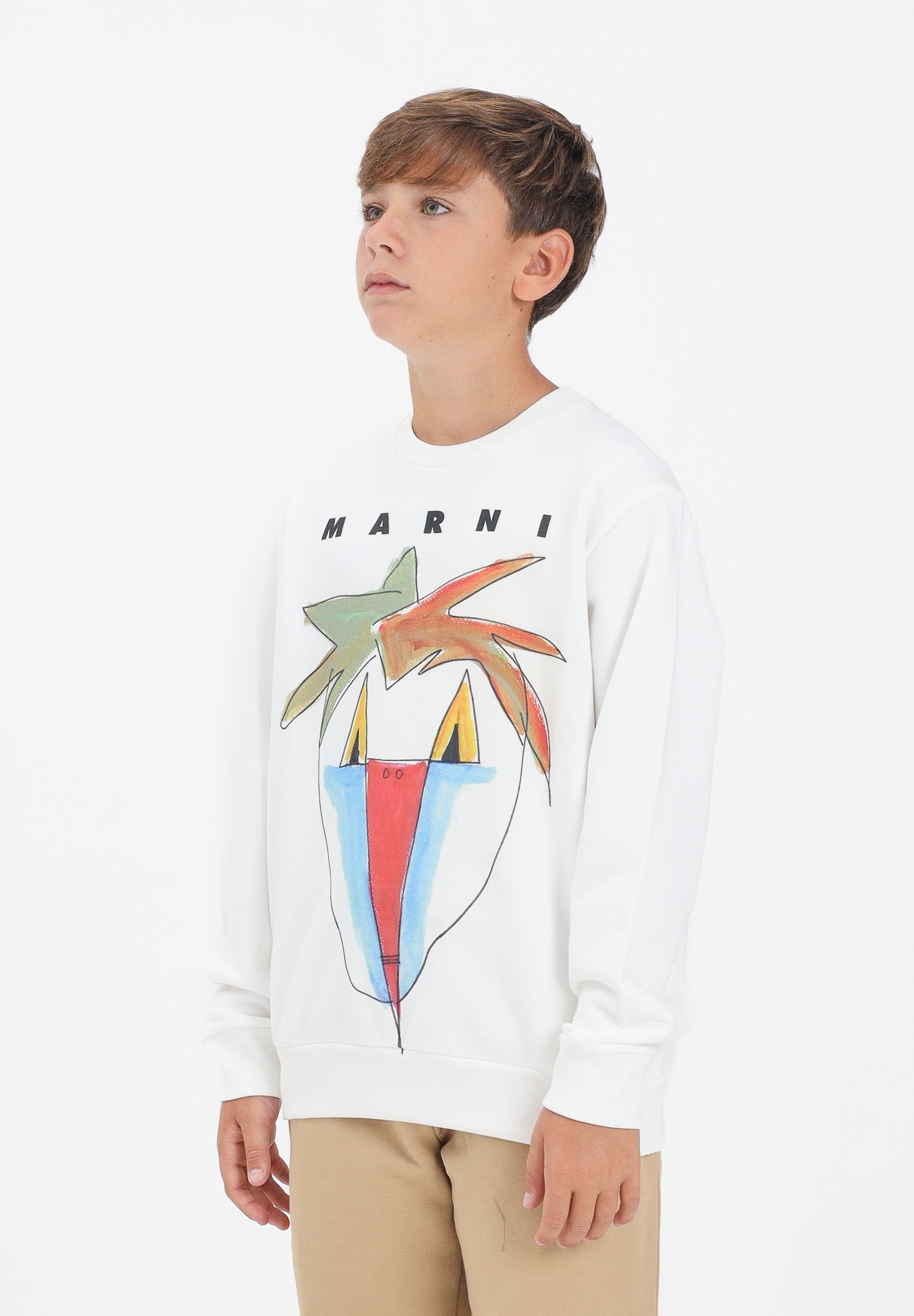 MARNI Felpa girocollo bianca per donna, ragazzi e bambini con grafica Jungle M01573M00V0 0M114 MARNI 