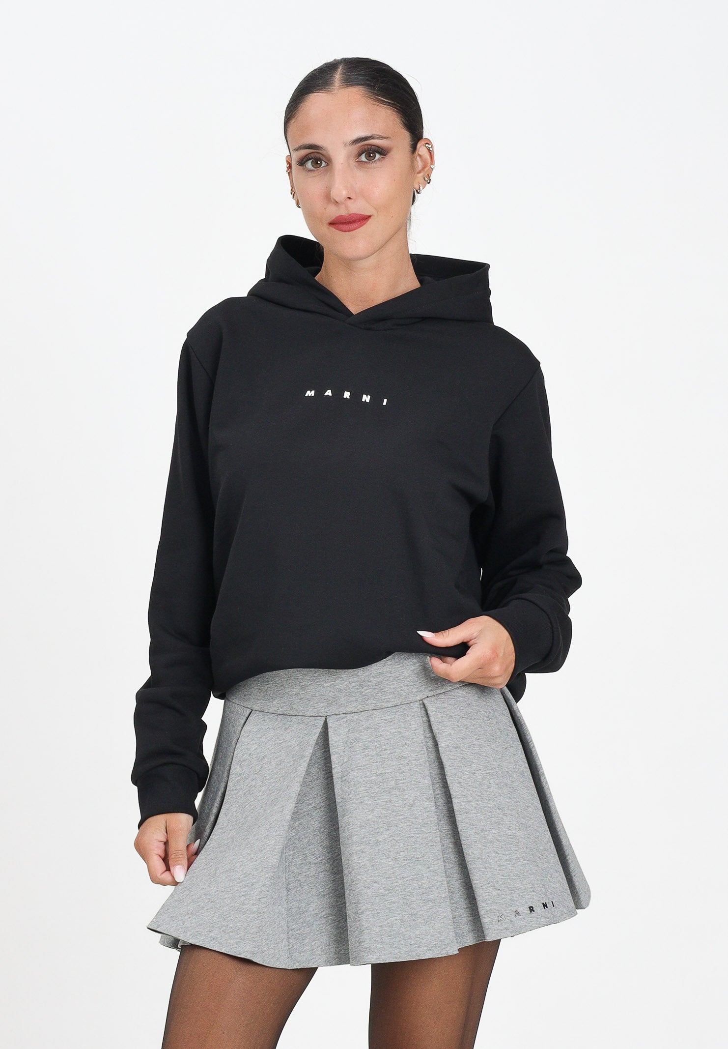 MARNI Felpa con cappuccio nera per donna, ragazzi e bambini con logo M01576M00V0 0M900 MARNI 