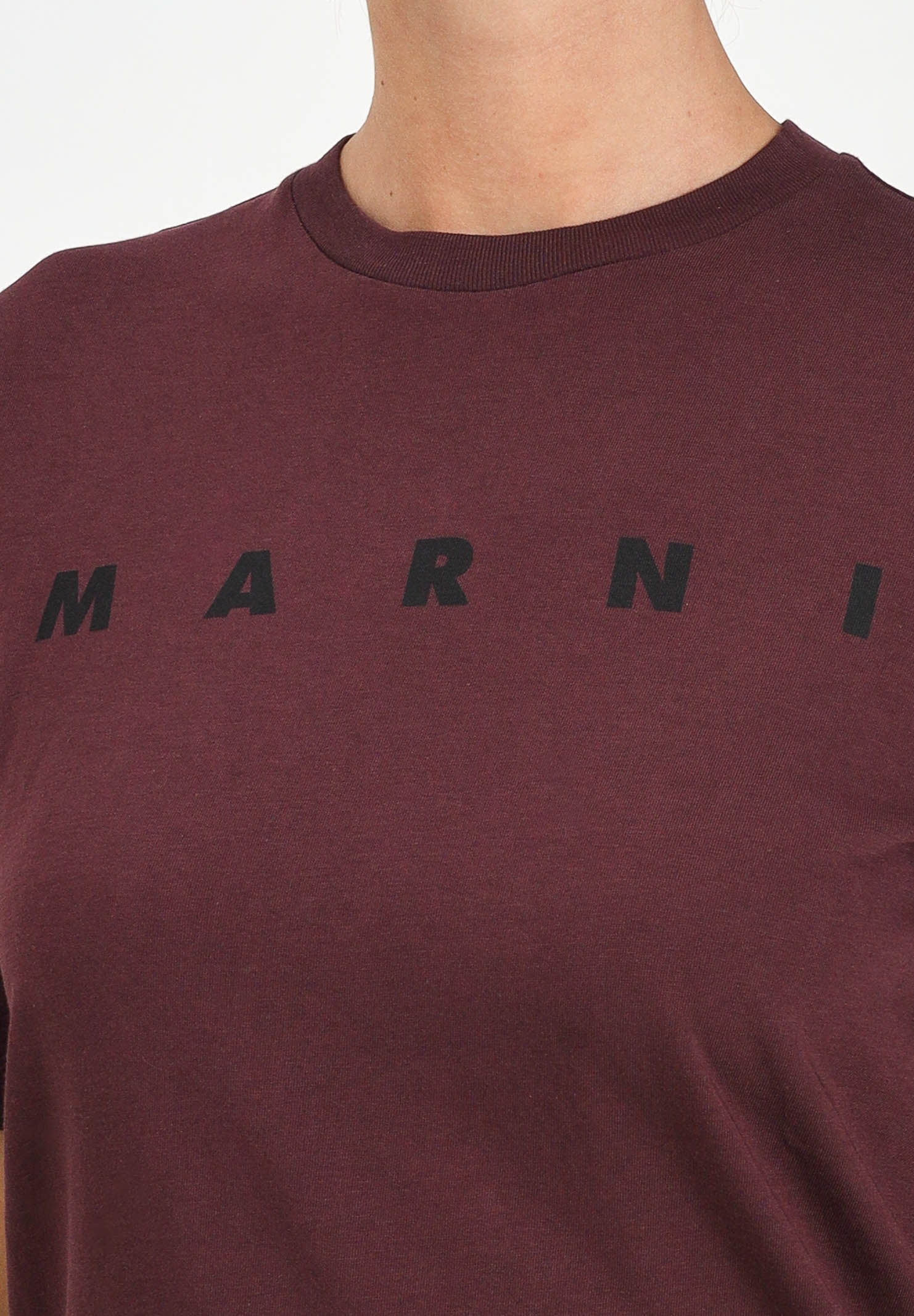 MARNI T-shirt a manica corta bordeaux per donna, ragazzi e bambini con stampa logo M01601M00RF 0M434 MARNI 