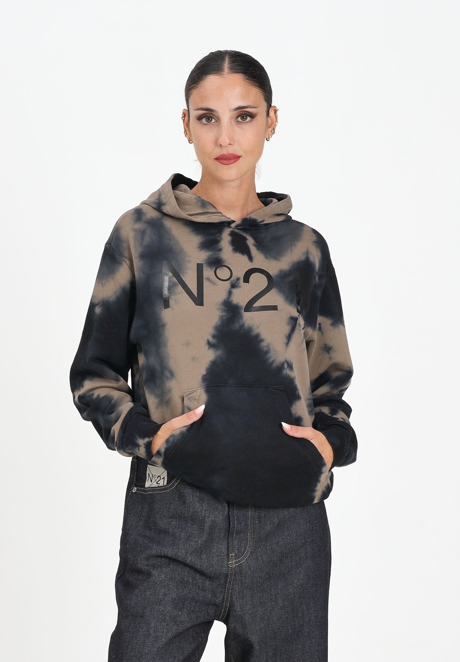 N21 Felpa con cappuccio cammello per donna, ragazzi e bambini in cotone tie-dye N2107LN0447 0N720 N21 