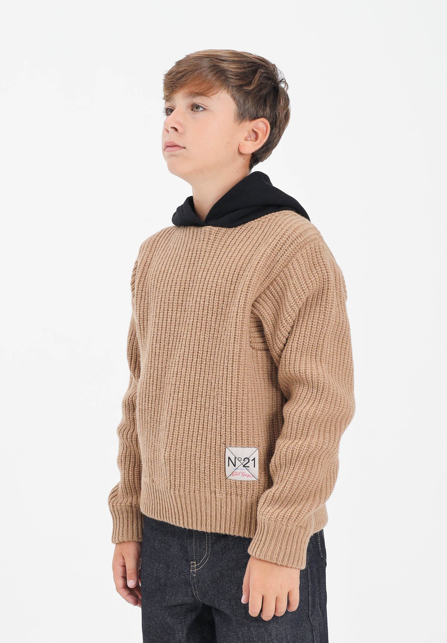 N21 Maglione con cappuccio color cammello e nero per donna, ragazzi e bambini N2108LN0453 0N720 N21 