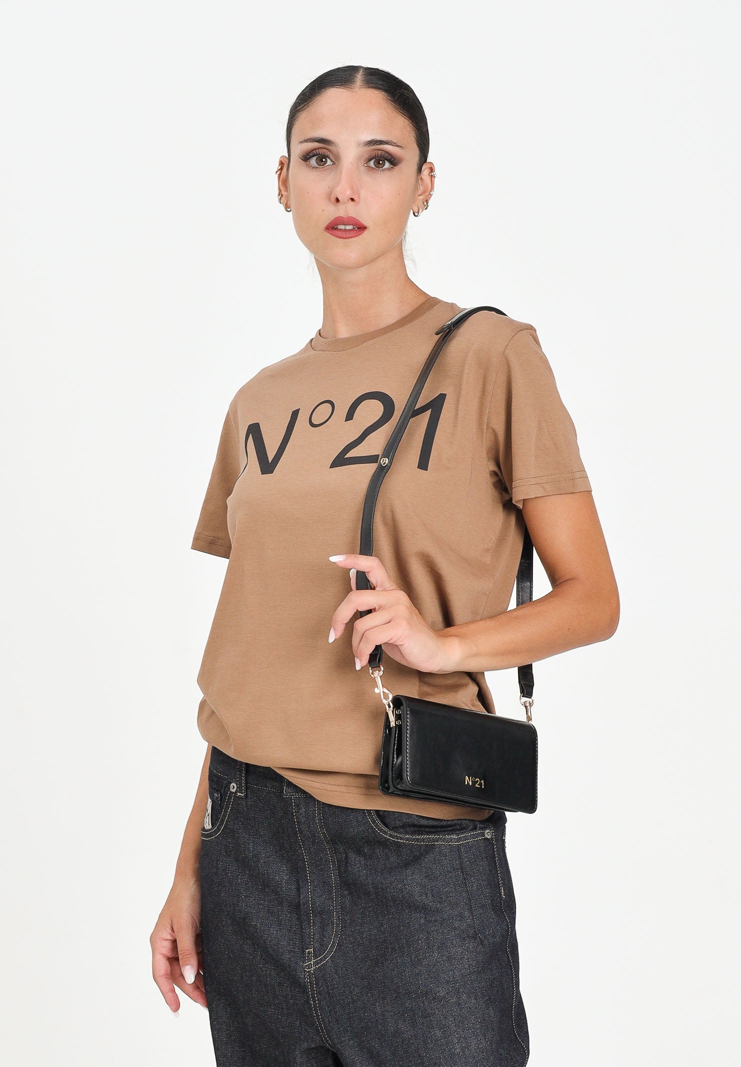 N21 T-shirt a manica corta cammello per donna, ragazzi e bambini con stampa logo N21173N0153 0N720 N21 