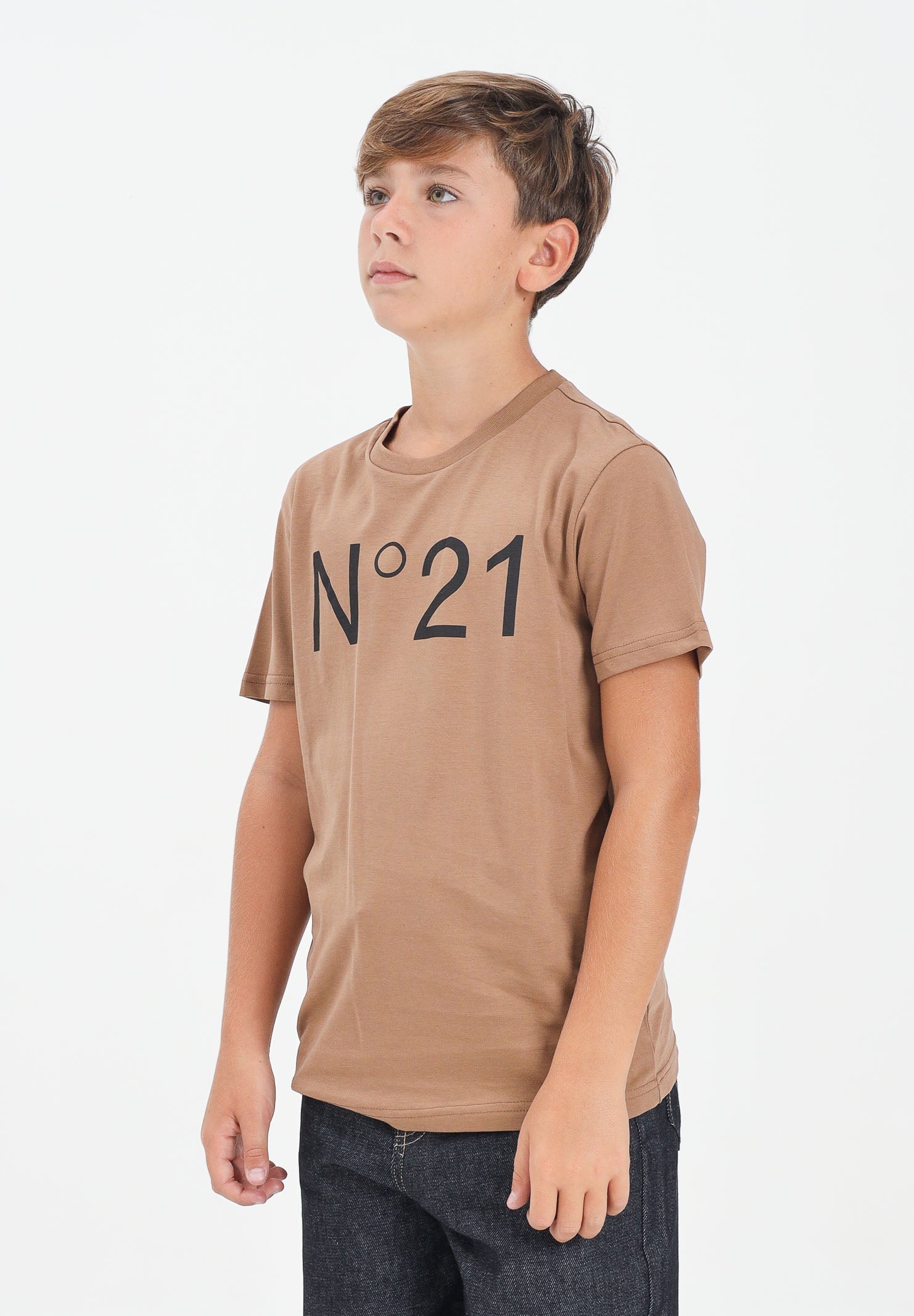 N21 T-shirt a manica corta cammello per donna, ragazzi e bambini con stampa logo N21173N0153 0N720 N21 