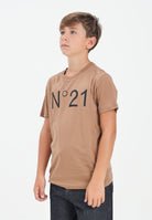 N21 T-shirt a manica corta cammello per donna, ragazzi e bambini con stampa logo N21173N0153 0N720 N21 
