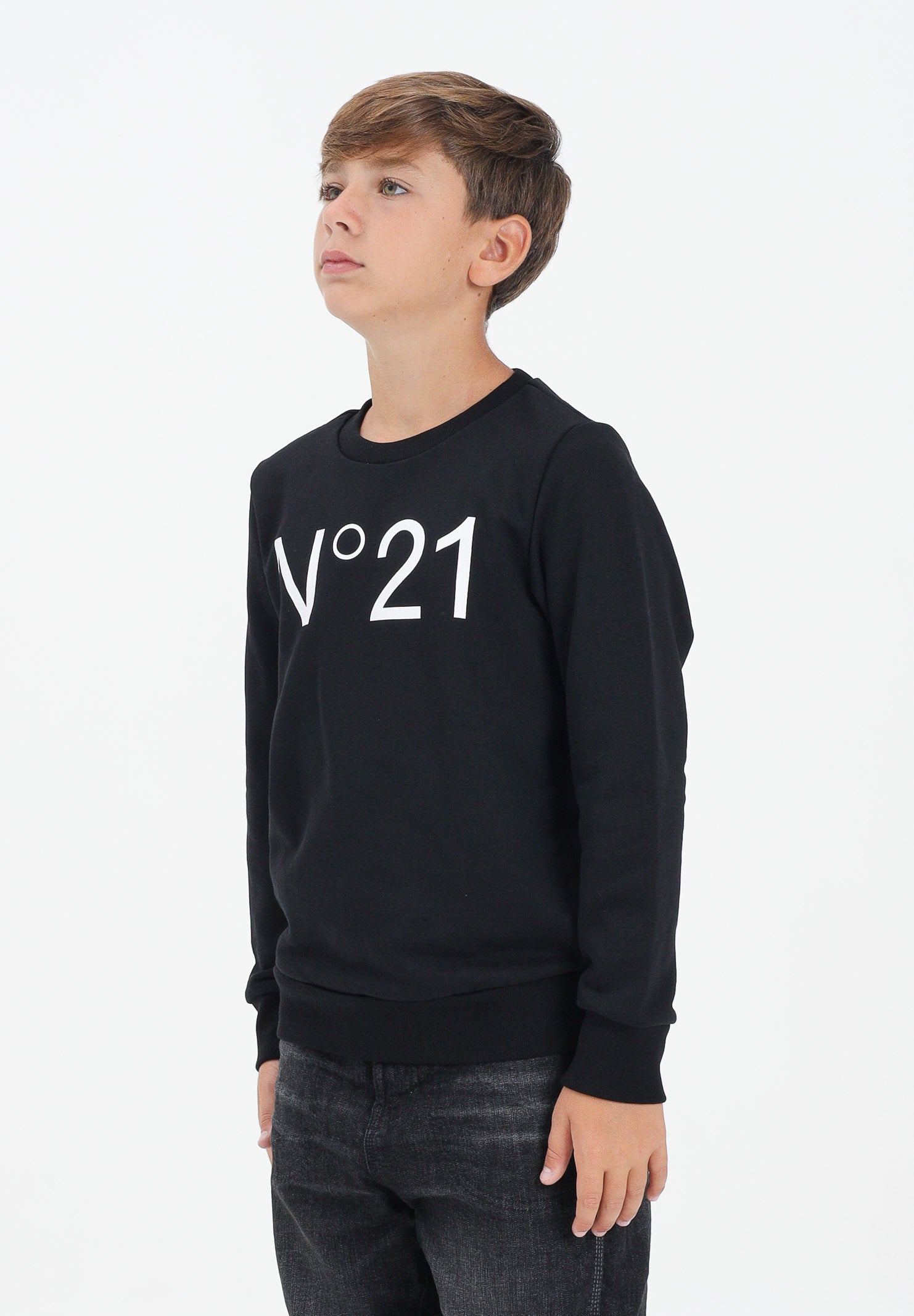 N21 Felpa girocollo nera per donna, ragazzi e bambini con logo a contrasto N21588N0154 0N900 N21 
