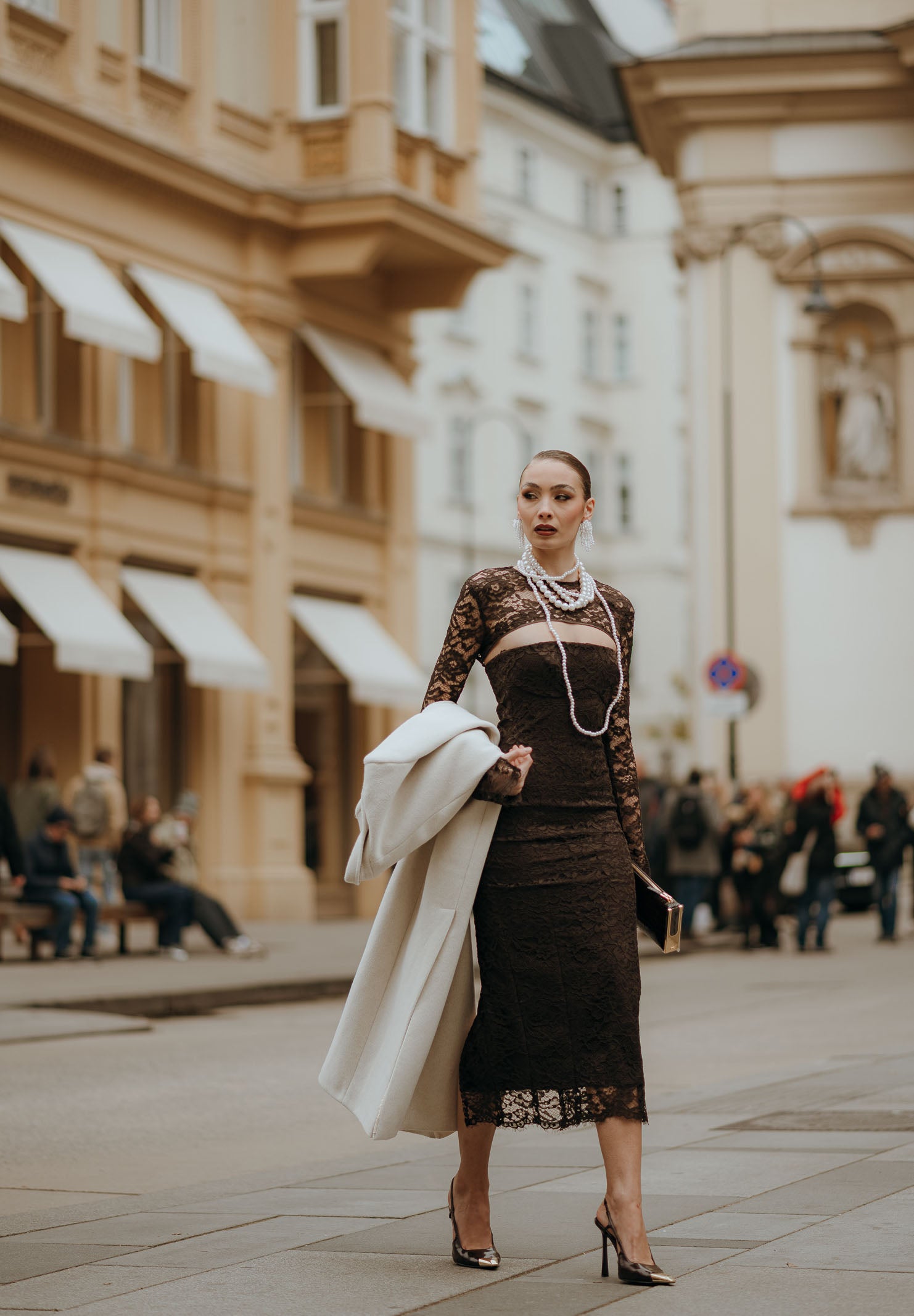 SANTAS Abito midi CHARME in pizzo marrone da donna PV2602 MA SANTAS 