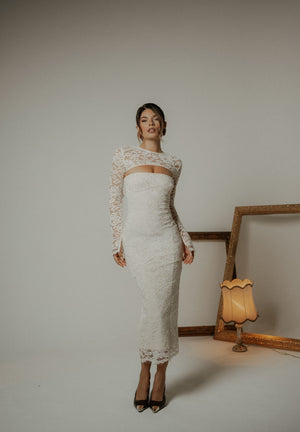 SANTAS Abito midi CHARME in pizzo panna da donna PV2602 PA SANTAS 