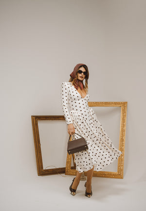 SANTAS Abito midi DOUCEUR avorio da donna con pois marroni PV2603 POMA SANTAS 