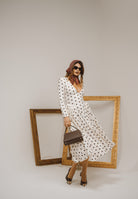 SANTAS Abito midi DOUCEUR avorio da donna con pois marroni PV2603 POMA SANTAS 
