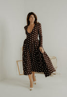 SANTAS Abito midi DOUCEUR marrone da donna con pois panna PV2603 POPA SANTAS 