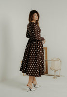 SANTAS Abito midi DOUCEUR marrone da donna con pois panna PV2603 POPA SANTAS 