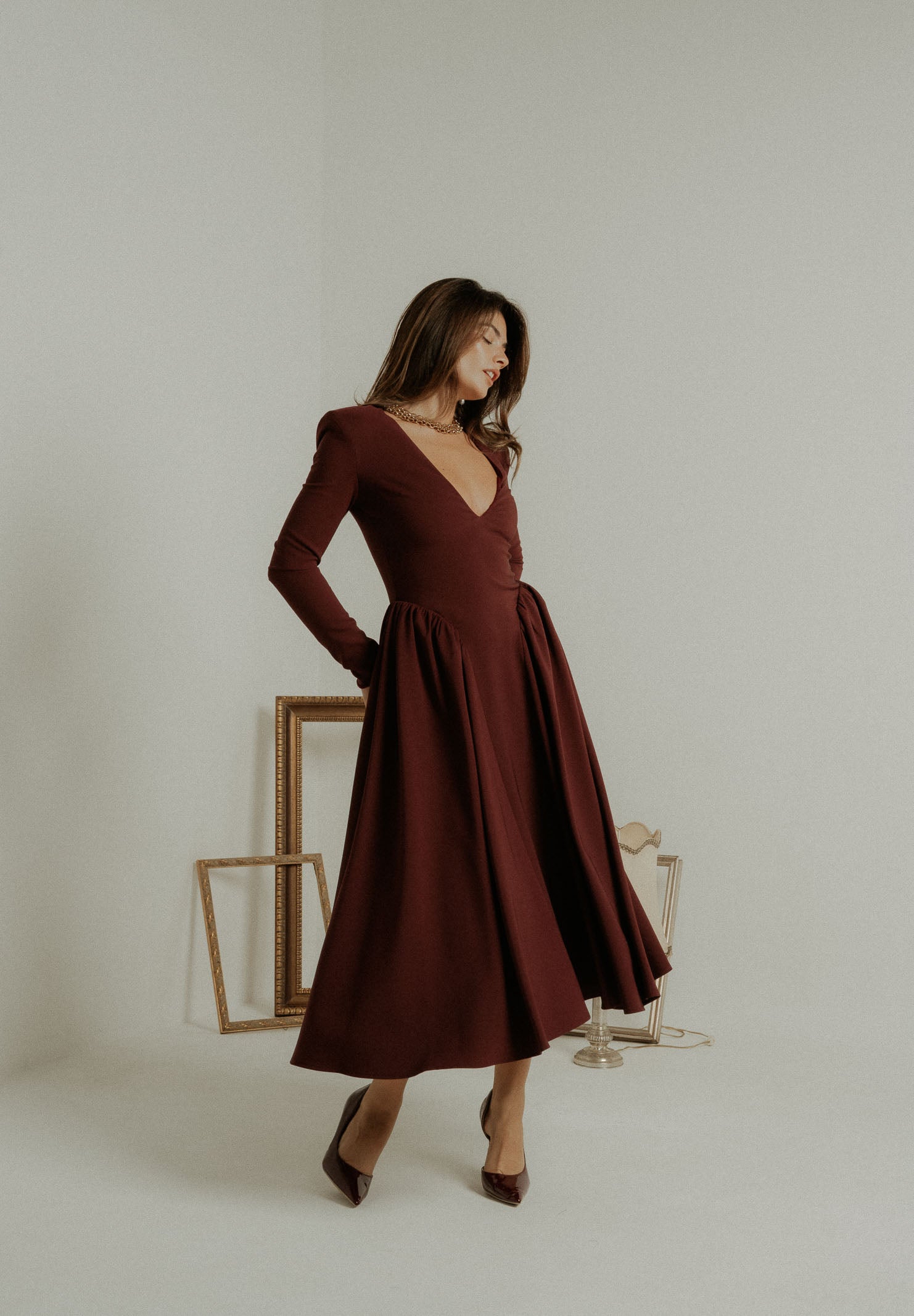 SANTAS Abito midi DOUCEUR bordeaux da donna PV2603 VI SANTAS 