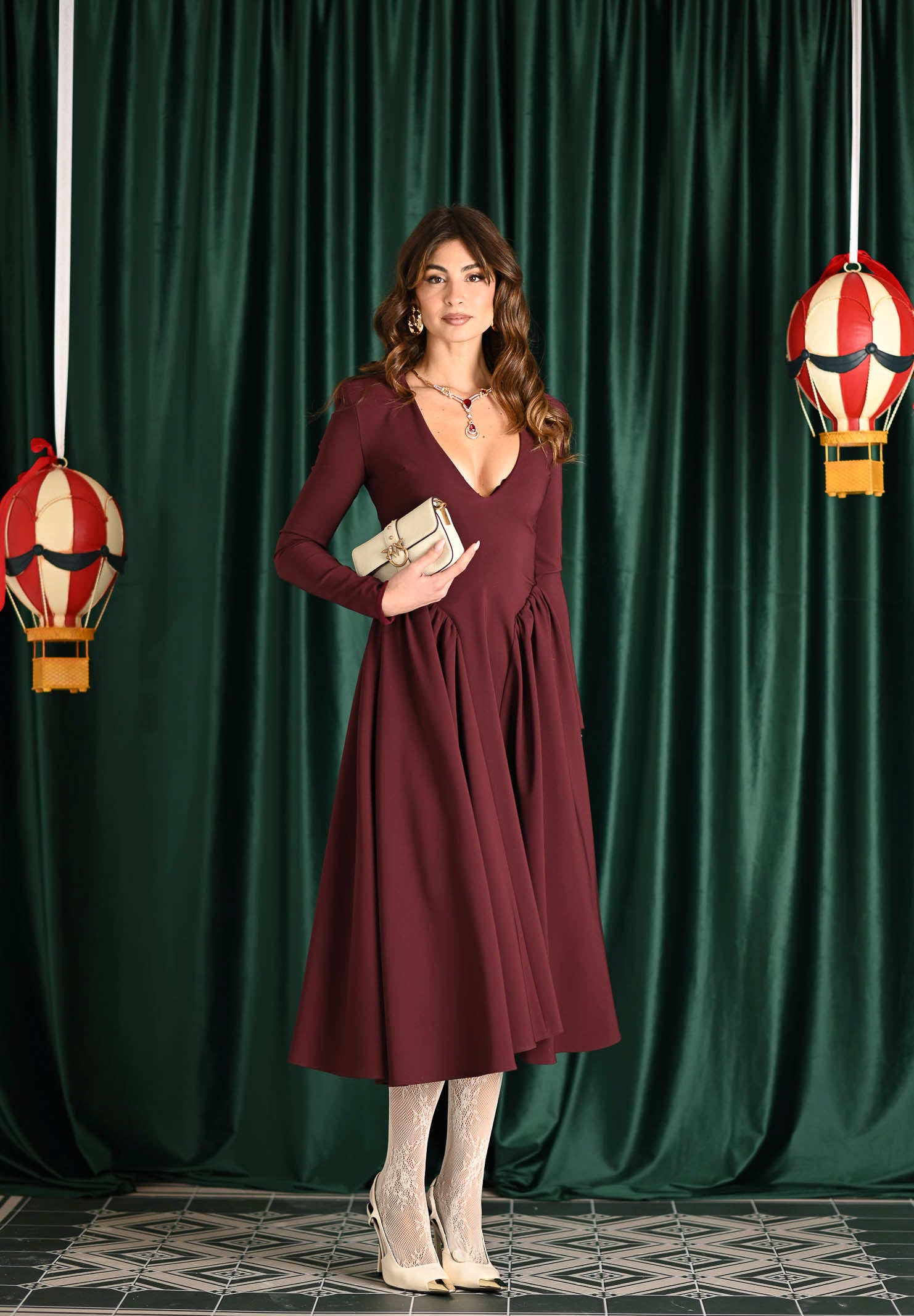 SANTAS Abito midi DOUCEUR bordeaux da donna PV2603 VI SANTAS 