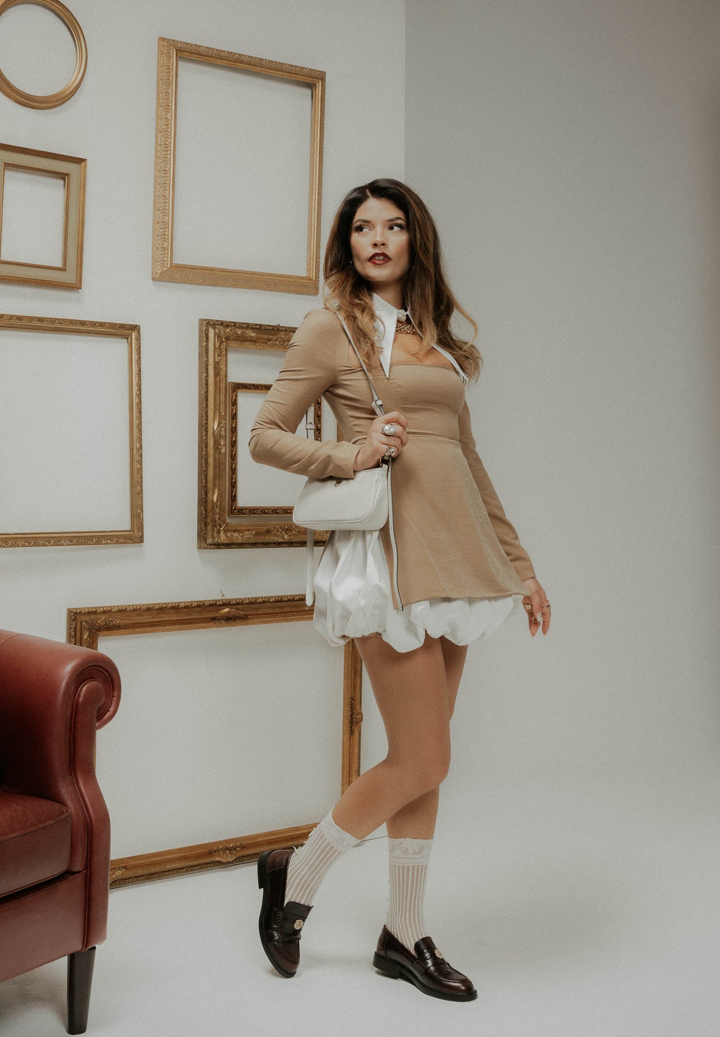 SANTAS Abito corto Noble beige da donna con gonna ballon PV2605 BEBI SANTAS 