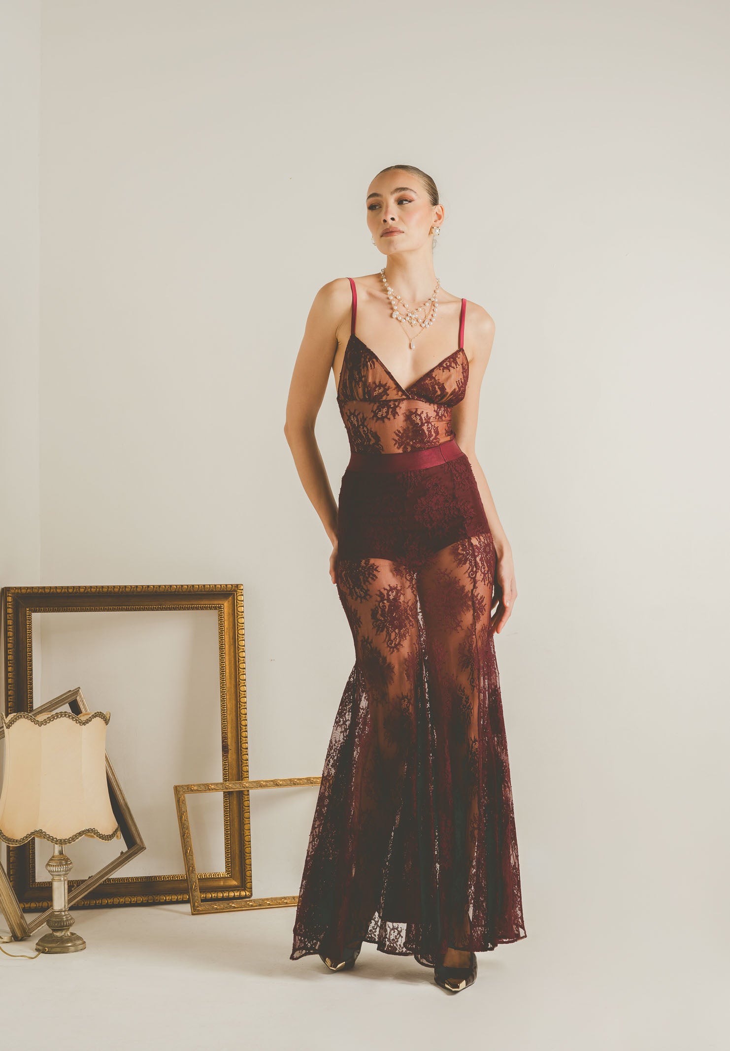 SANTAS Body RADIANCE bordeaux da donna con ricamo in pizzo floreale PV2615 BO SANTAS 