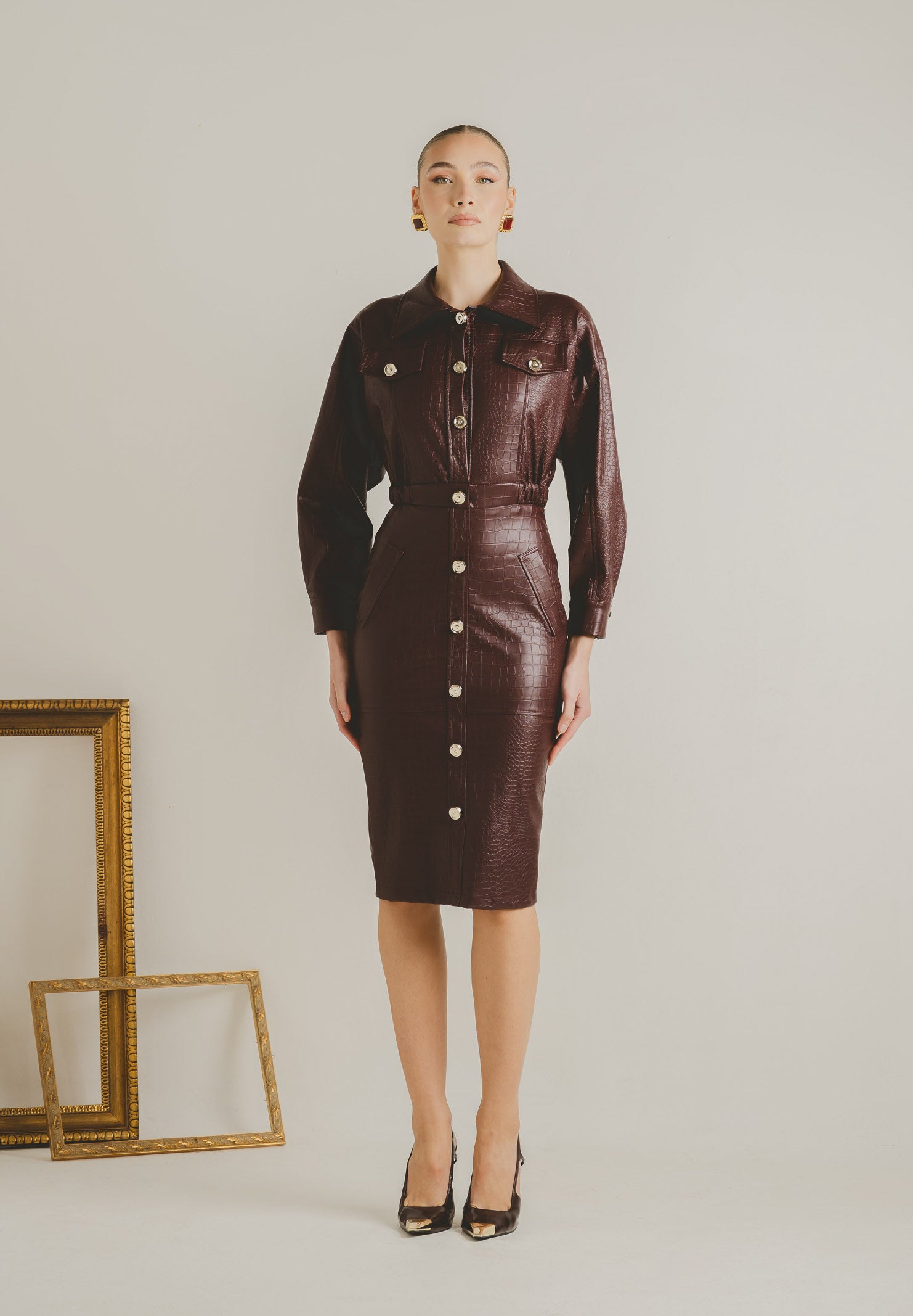 SANTAS Abito midi MYSTÈRE bordeaux da donna PV2618 BO SANTAS 