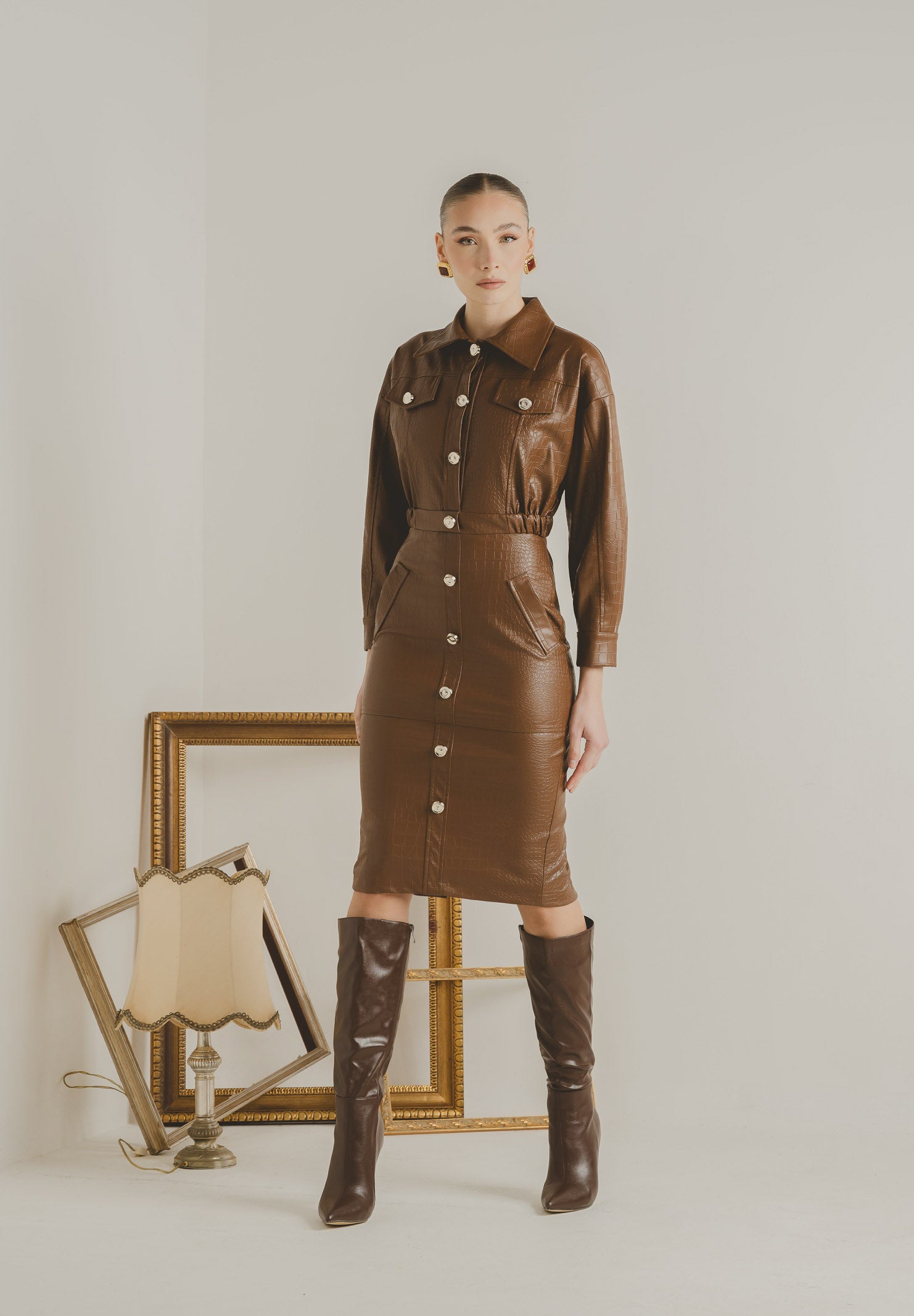 SANTAS Abito midi MYSTÈRE cuoio da donna PV2618 CU SANTAS 