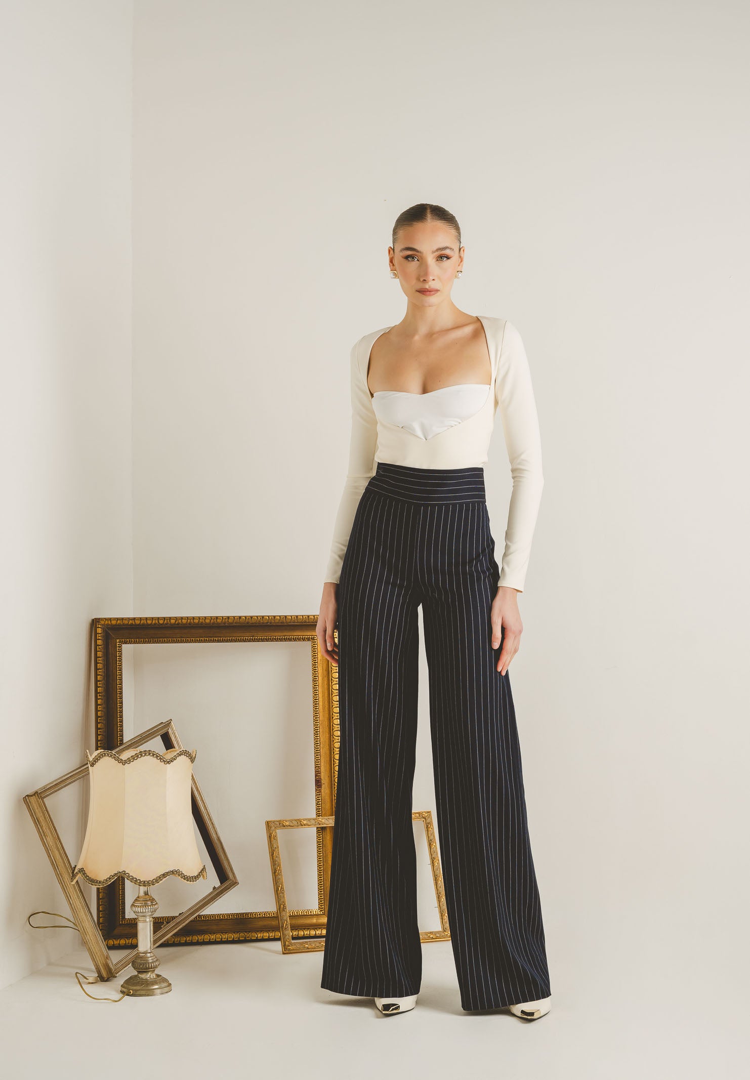 SANTAS Pantalone elegante POUVOIR blu da donna con micro gessatura verticale PV2626 BL SANTAS 