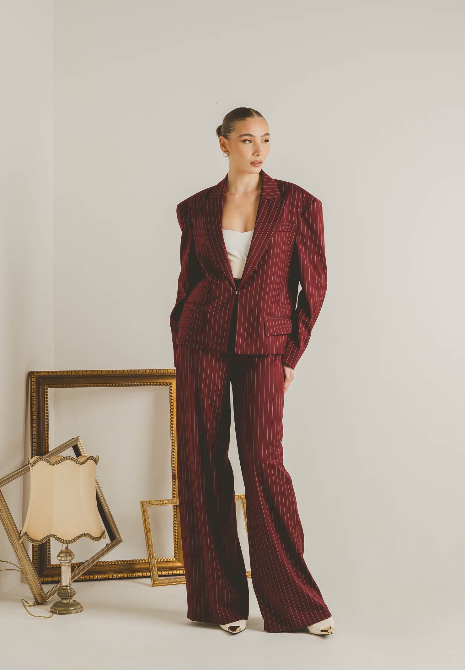 SANTAS Pantalone elegante POUVOIR bordeaux da donna con micro gessatura PV2626 BO SANTAS 