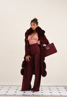 SANTAS Pantalone elegante POUVOIR bordeaux da donna con micro gessatura PV2626 BO SANTAS 