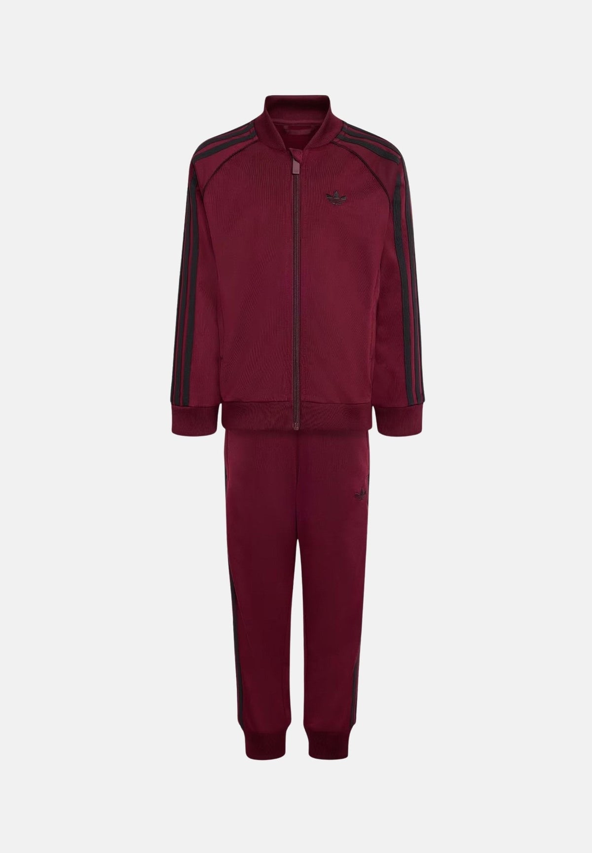 ADIDAS ORIGINALS Tuta SST Maroon bordeaux bambino e bambina in tricot, con felpa full zip, tasche, pantaloni jogger e tre strisce laterali. HZ6612 . ADIDAS ORIGINALS 