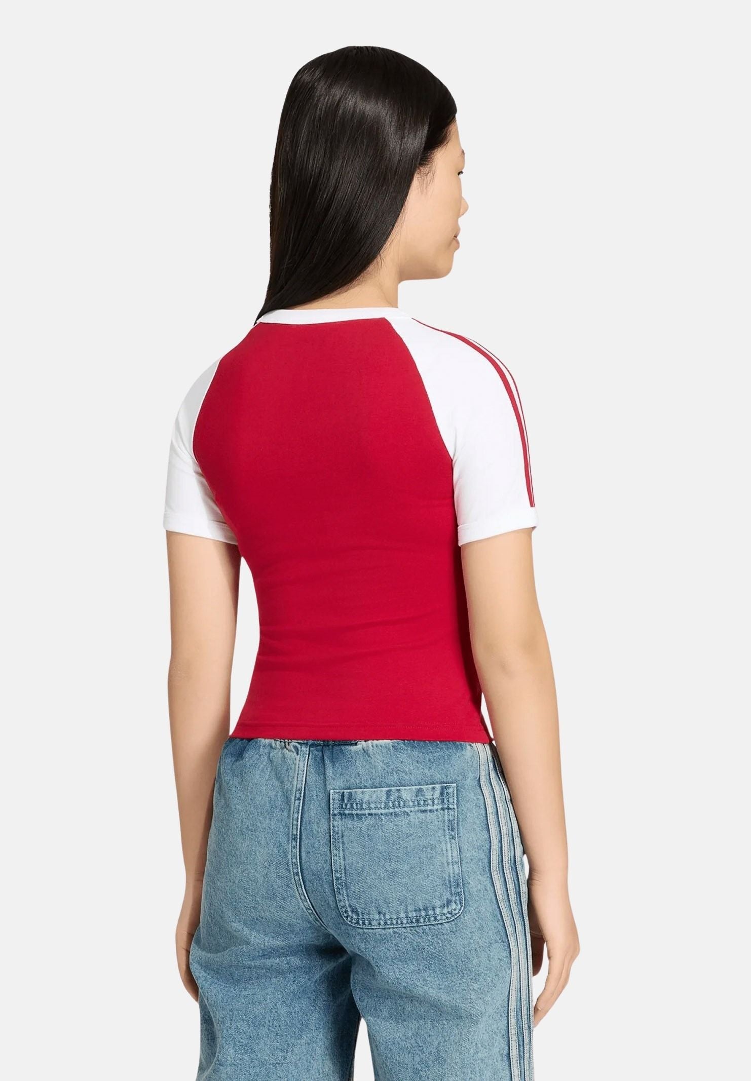 ADIDAS ORIGINALS T-shirt slim 3-Stripes color rosso/bianco da bambina con logo adidas frontale HZ9575 . ADIDAS ORIGINALS 