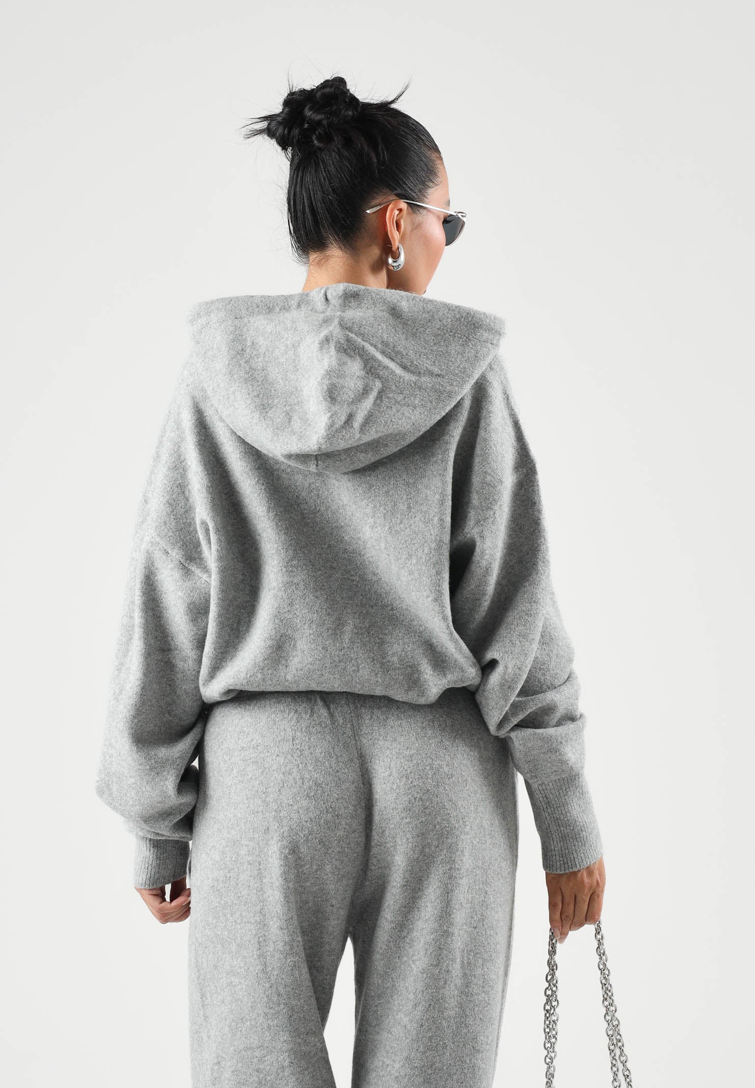ADIDAS ORIGINALS Maglione con cappuccio KNIT HOODIE grigio per donna con coulisse e logo Trefoil IA4450 . ADIDAS ORIGINALS 