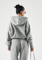 ADIDAS ORIGINALS Maglione con cappuccio KNIT HOODIE grigio per donna con coulisse e logo Trefoil IA4450 . ADIDAS ORIGINALS 