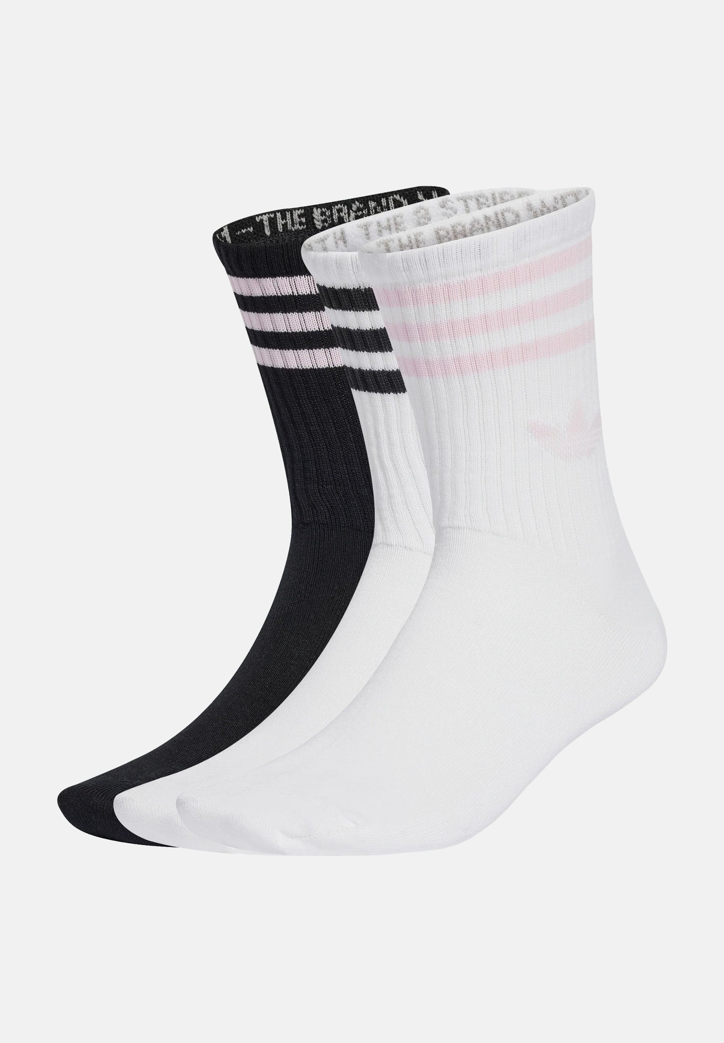 ADIDAS ORIGINALS Calze 3-STRIPES CREW SOCKS 3 PAIRS White/Black/Clear Pink bianco, nero e rosa donna. JV7405 . ADIDAS ORIGINALS 