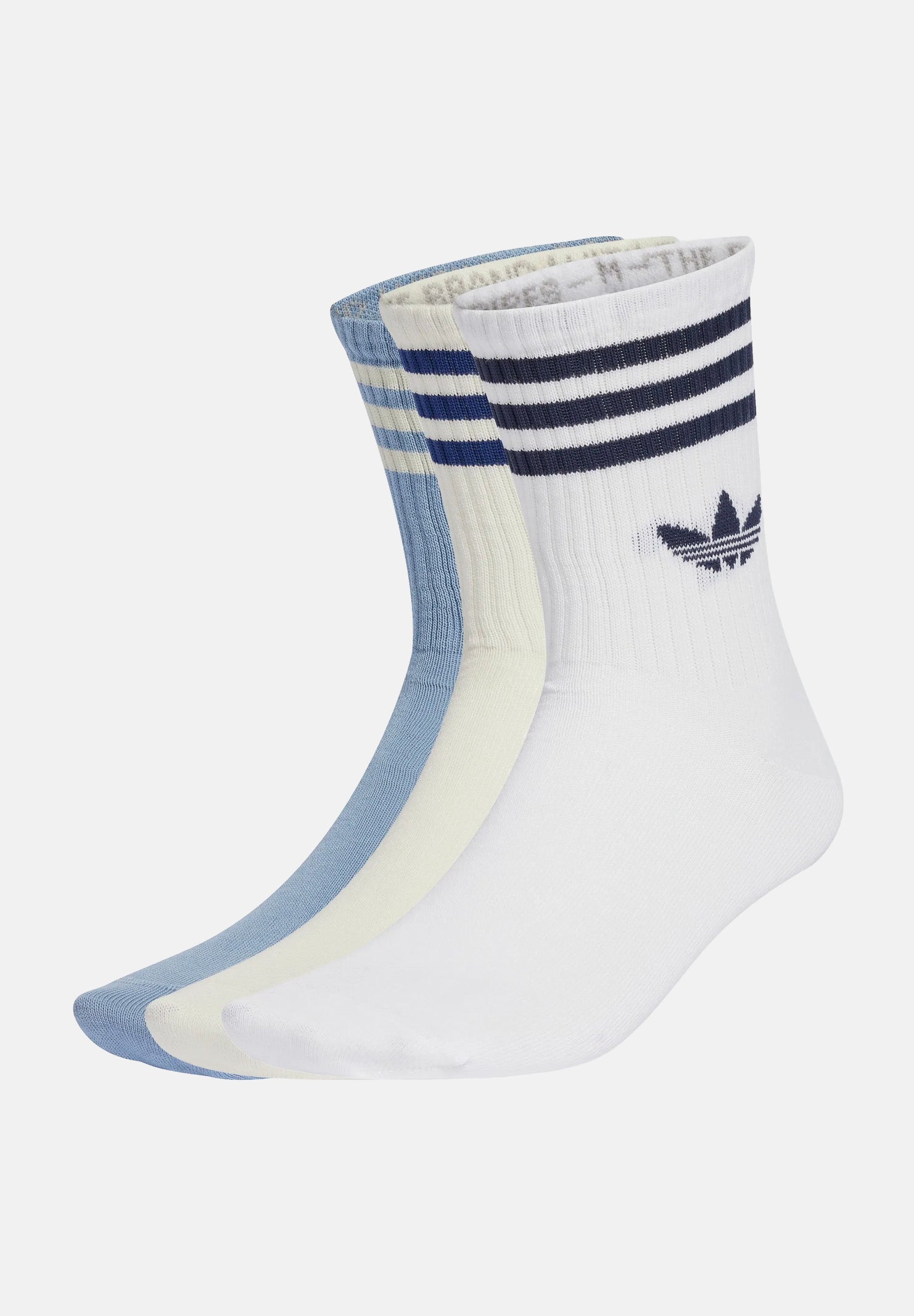 ADIDAS ORIGINALS Calze CALZINI 3 PAIRS 3-STRIPES White/Tactile Blue/Cream White bianco, azzurro e panna unisex. JV7406 . ADIDAS ORIGINALS 