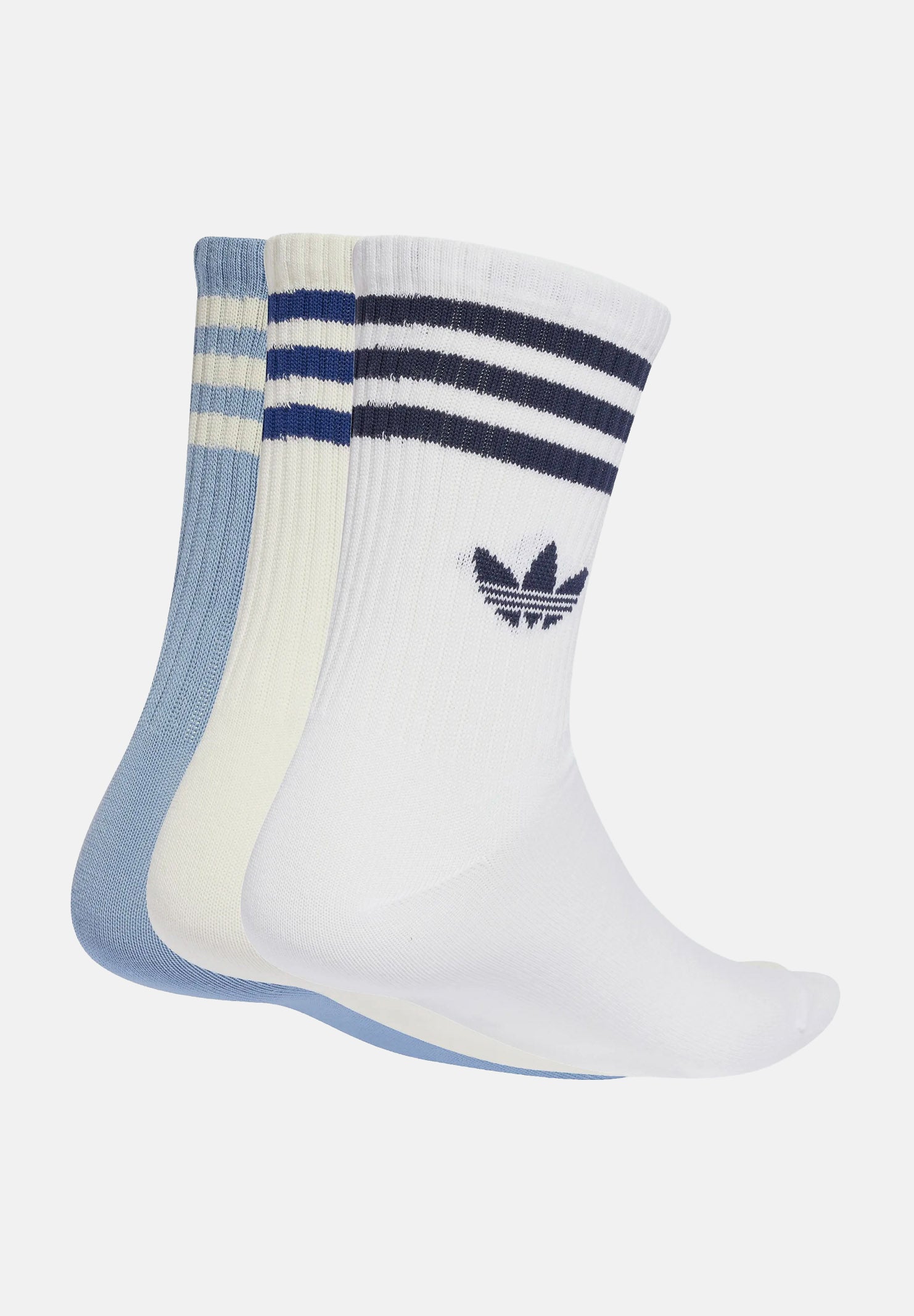 ADIDAS ORIGINALS Calze CALZINI 3 PAIRS 3-STRIPES White/Tactile Blue/Cream White bianco, azzurro e panna unisex. JV7406 . ADIDAS ORIGINALS 