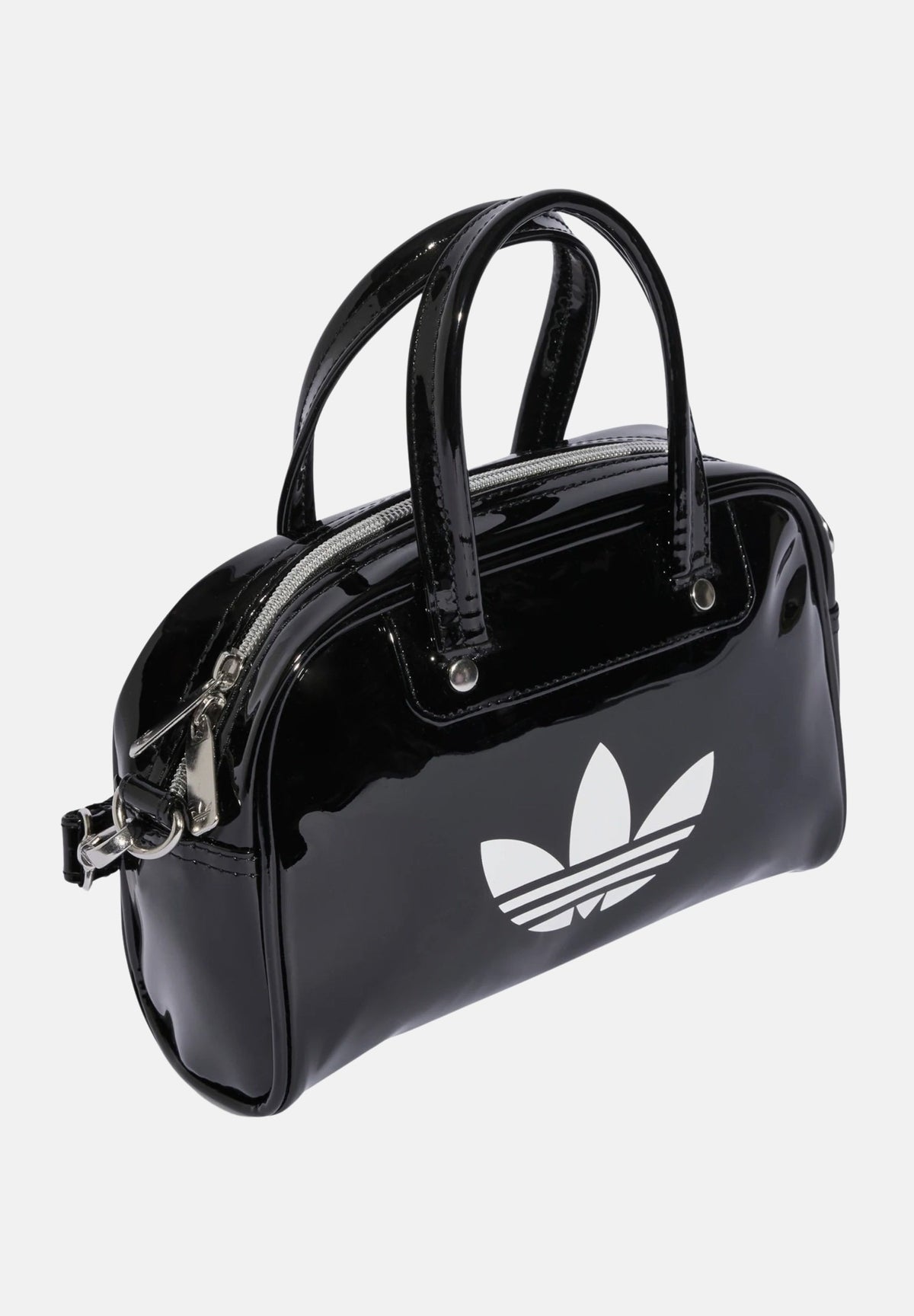 ADIDAS ORIGINALS Borsa a mano ADICOLOR BOWLING nera da donna<BR/>con finitura effetto vernice JX0247 . ADIDAS ORIGINALS 
