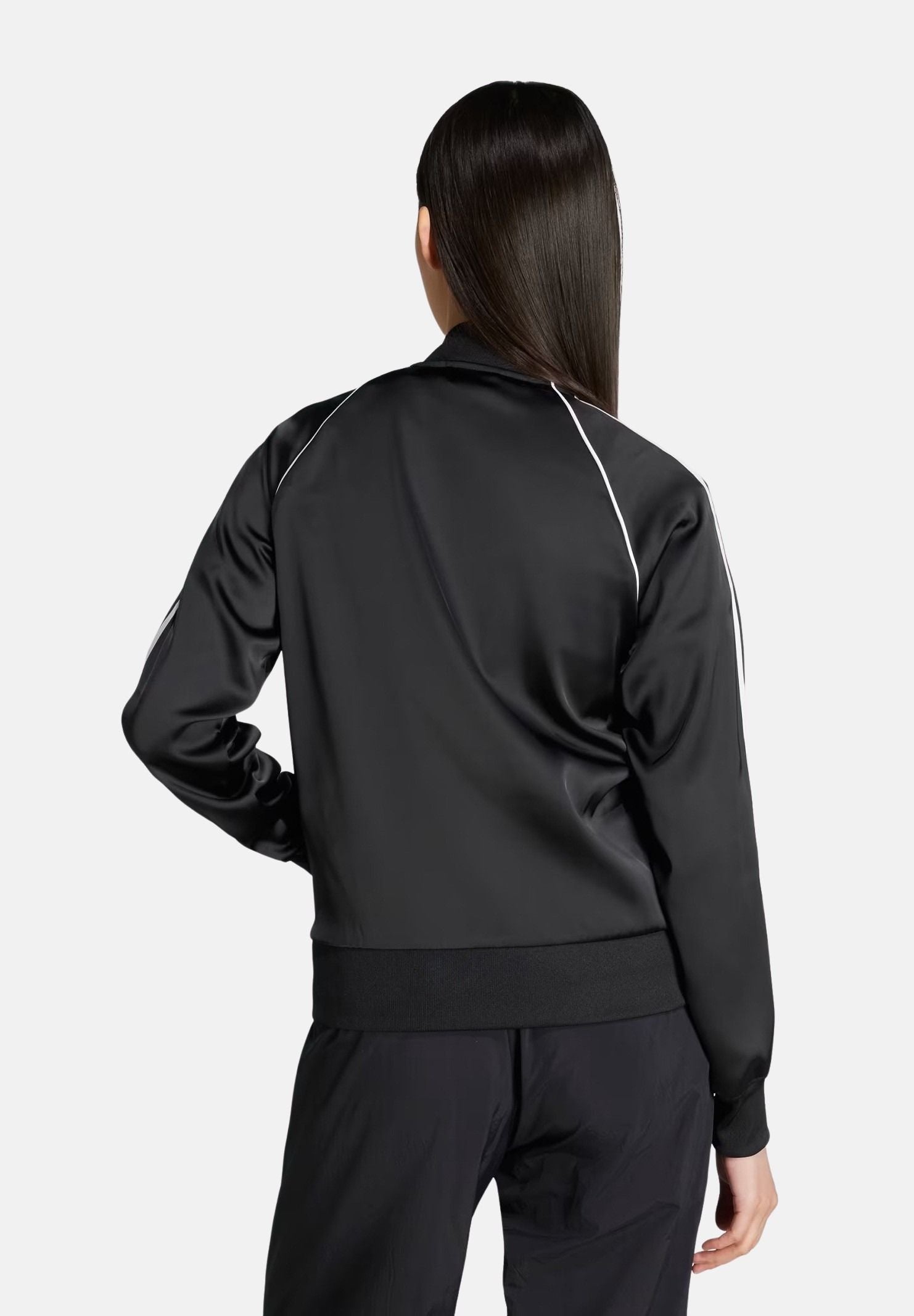 ADIDAS ORIGINALS Felpa con zip SST Adicolor Satin nera da donna JZ6733 . ADIDAS ORIGINALS 