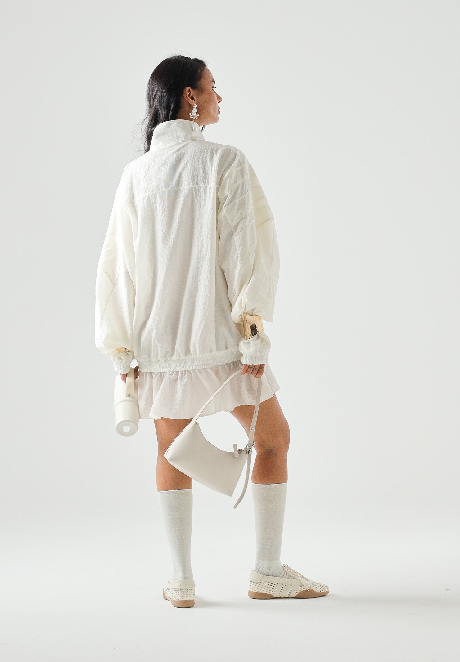 ADIDAS ORIGINALS Giubbotto SANTIAGO WOVEN biaco da donna con collo alto<BR/> KC9132 . ADIDAS ORIGINALS 
