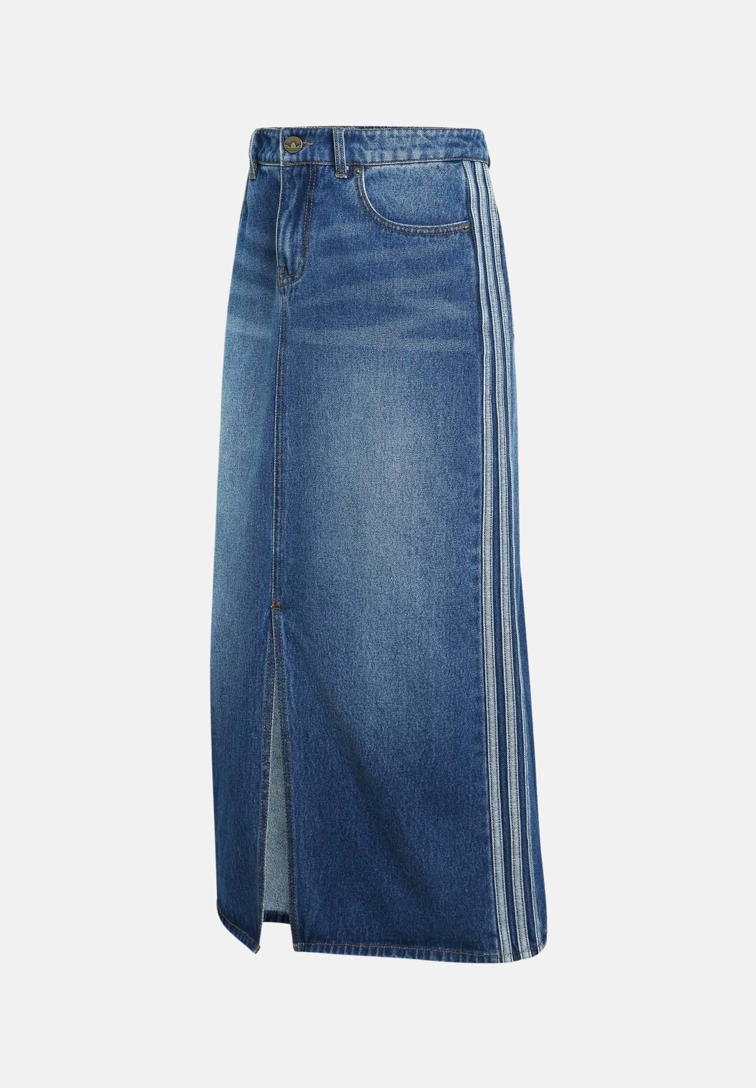 ADIDAS ORIGINALS Gonna midi 3 STRIPES in denim medio da donna KD2908 . ADIDAS ORIGINALS 
