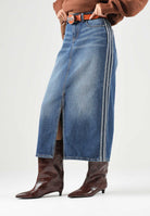 ADIDAS ORIGINALS Gonna midi 3 STRIPES in denim medio da donna KD2908 . ADIDAS ORIGINALS 