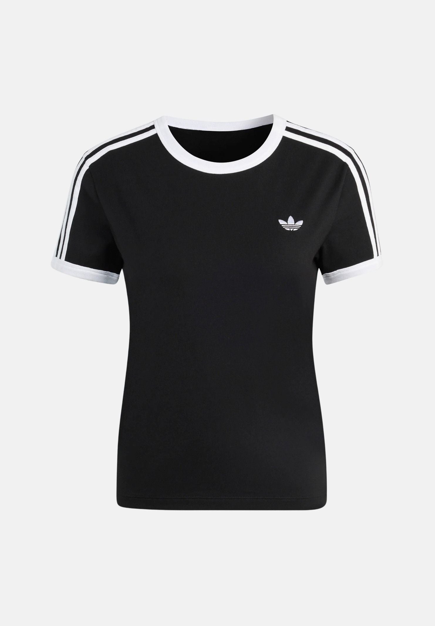 ADIDAS ORIGINALS T-shirt a manica corta 3 STRIPES SLIM nera da donna KD7980 . ADIDAS ORIGINALS 