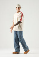 ADIDAS ORIGINALS T-shirt ADICOLOR Crystal Linen beige da uomo con iconiche 3-stripes KE1589 . ADIDAS ORIGINALS 