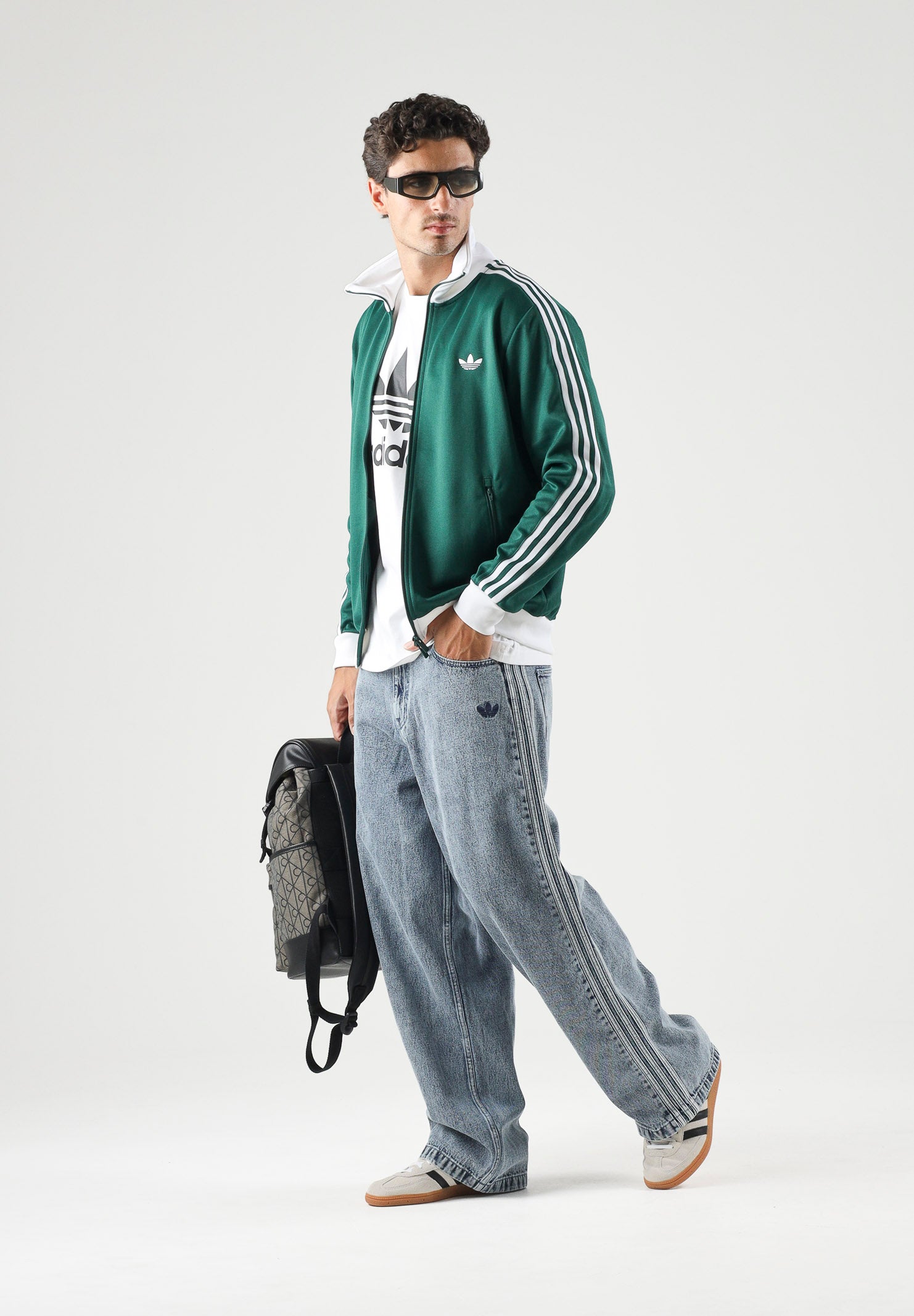 ADIDAS ORIGINALS Felpa con zip Track Top Iconico collegiate green e white, colore basico verde, uomo. KE1666 . ADIDAS ORIGINALS 