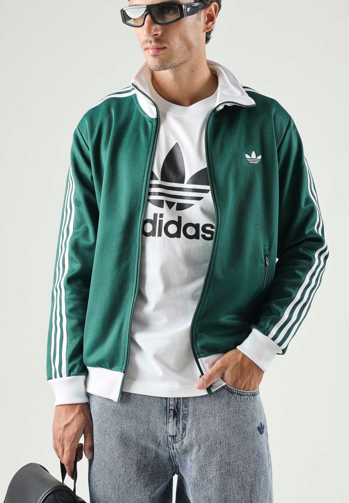ADIDAS ORIGINALS Felpa con zip TRACK TOP verde e bianco da uomo<BR/> KE1666 . ADIDAS ORIGINALS 