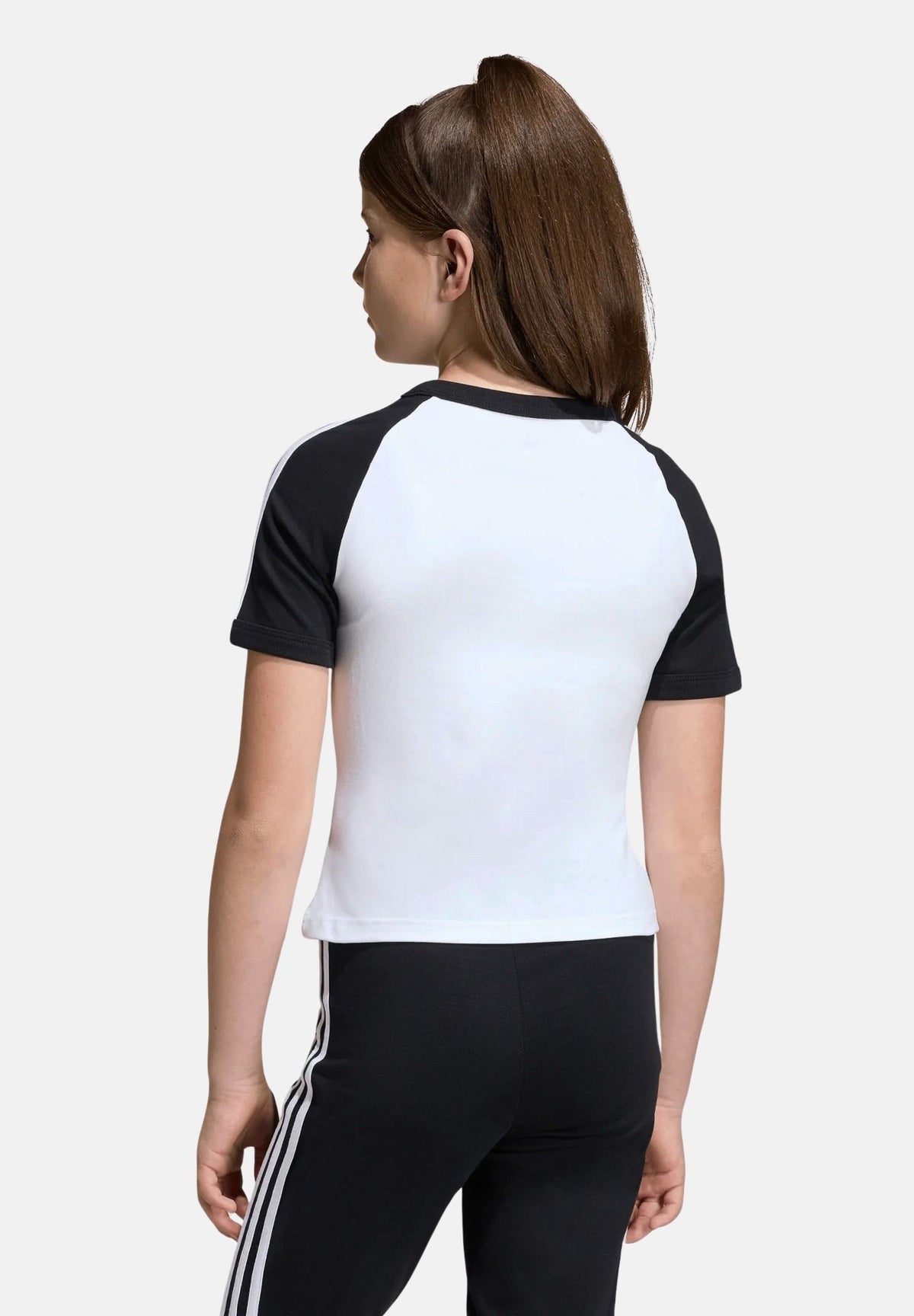 ADIDAS ORIGINALS T-shirt a manica corta 3-Stripes bianca e nera da bambina KE2945 . ADIDAS ORIGINALS 