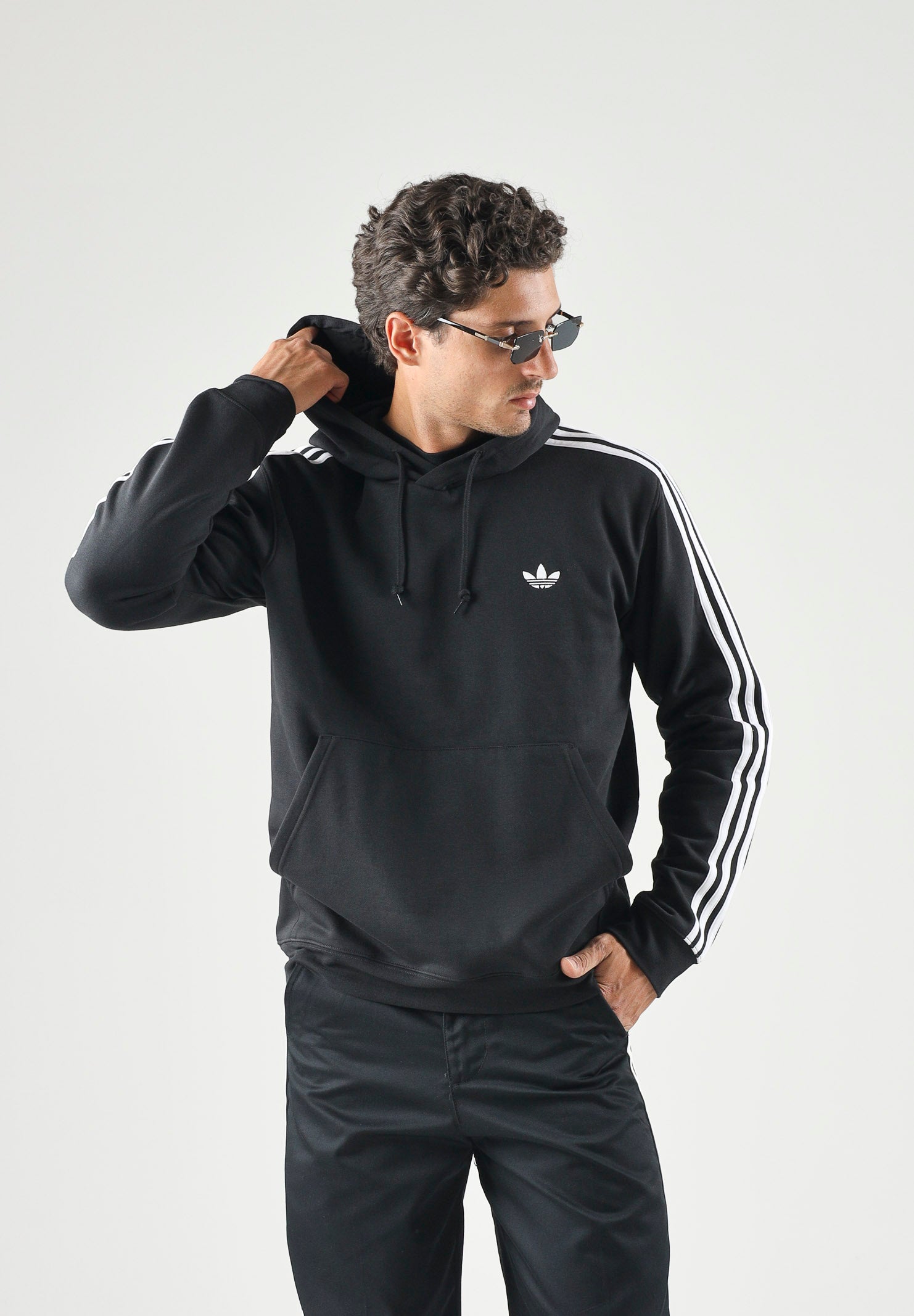 ADIDAS ORIGINALS Felpa con cappuccio HOODIE 3 STRIPES Black, nero, uomo. KE3557 . ADIDAS ORIGINALS 