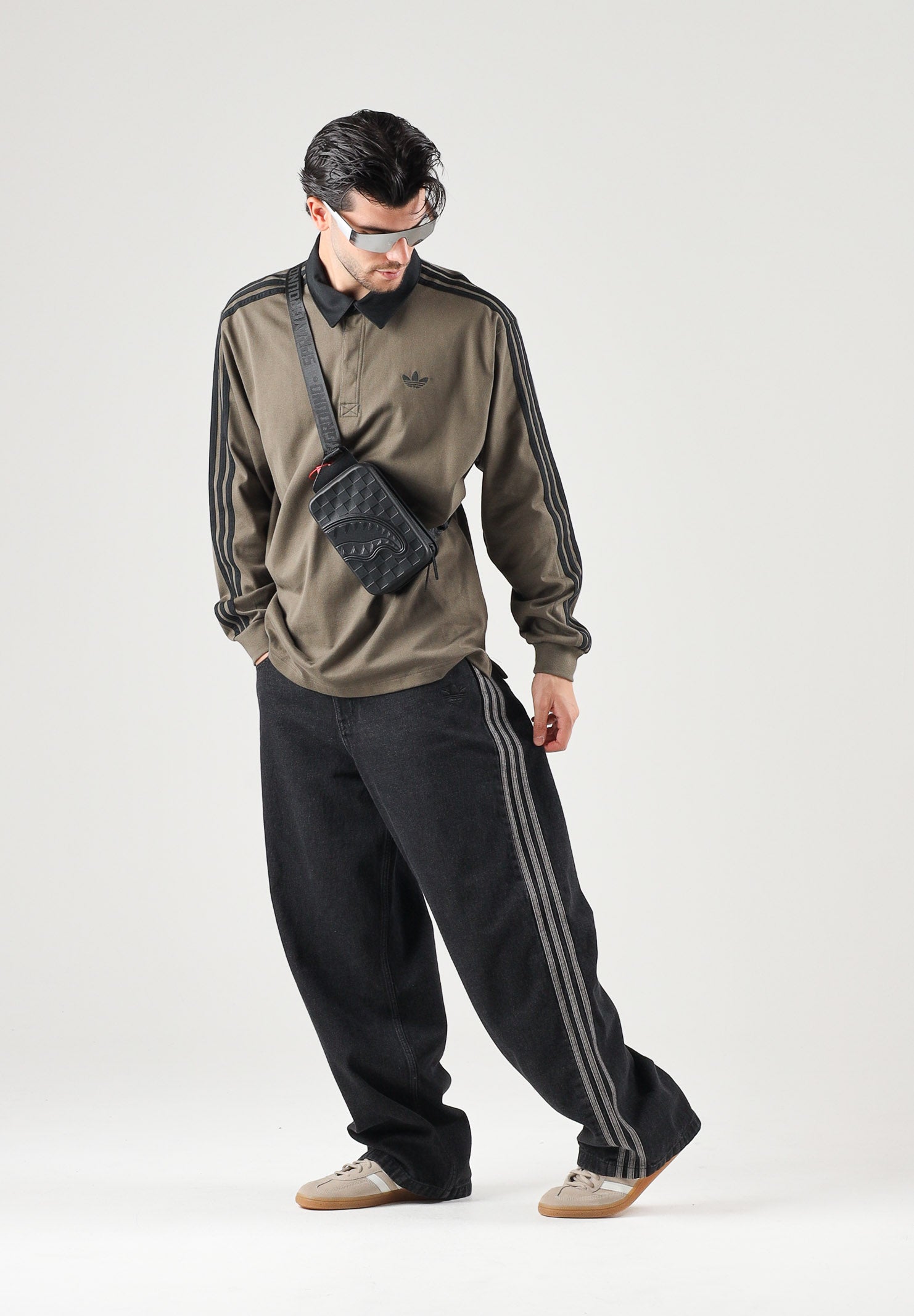 ADIDAS ORIGINALS Polo manica corta 3-STRIPES RUGBY tortora da uomo KE4113 . ADIDAS ORIGINALS 
