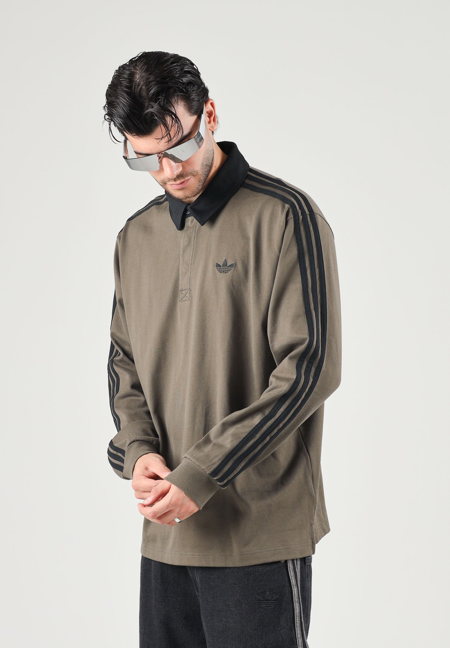 ADIDAS ORIGINALS Polo manica corta 3-STRIPES RUGBY tortora da uomo KE4113 . ADIDAS ORIGINALS 