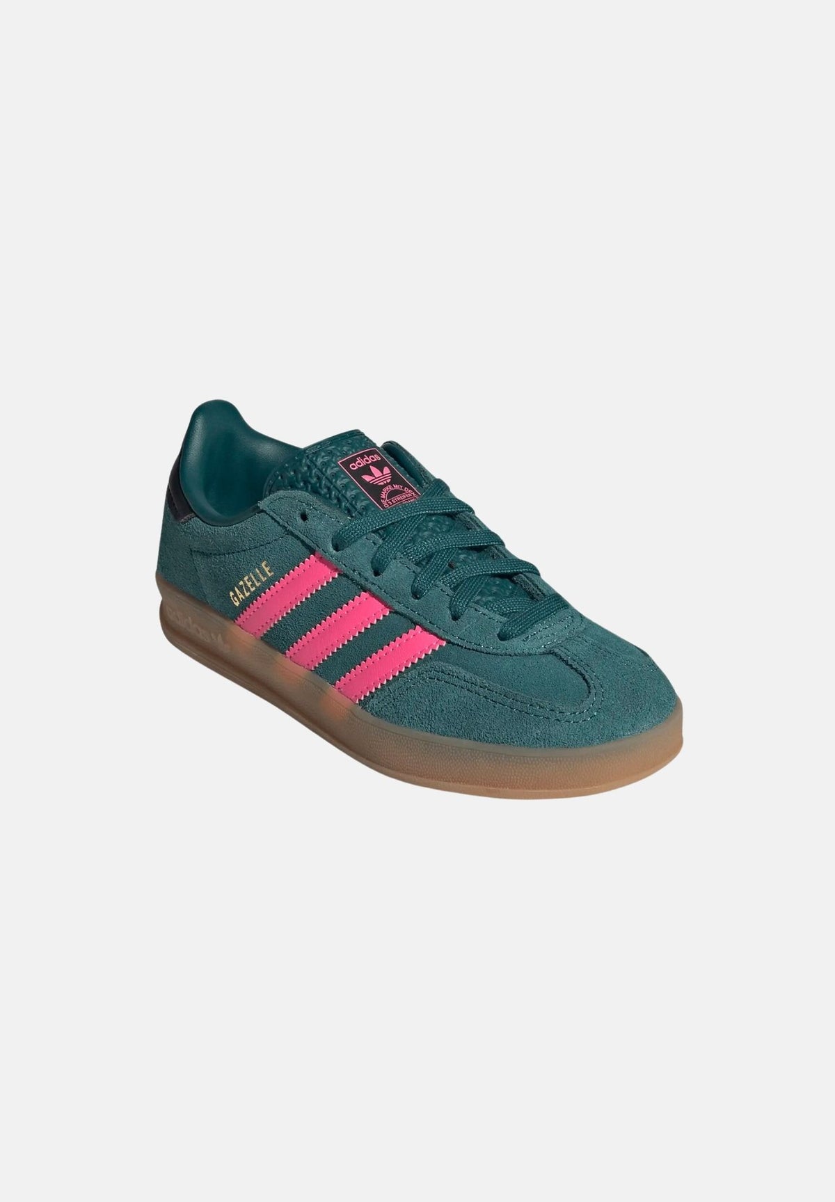 ADIDAS ORIGINALS Sneakers GAZELLE INDOOR verde per bambina e con dettagli fucsia KI7357 . ADIDAS ORIGINALS 