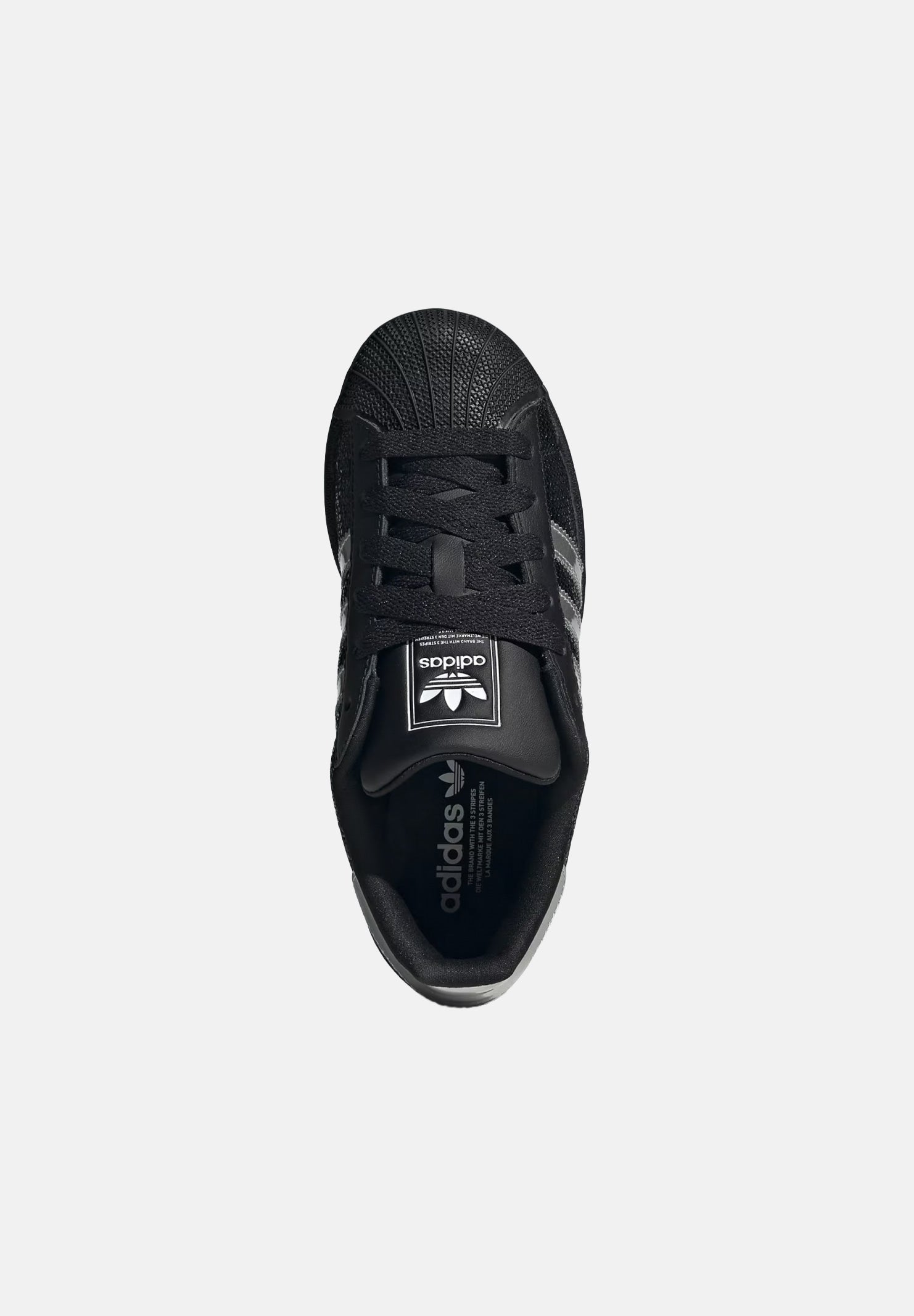ADIDAS ORIGINALS Sneakers SUPERSTAR II nero e argento da donna con paiettes laterali KK2112 . ADIDAS ORIGINALS 