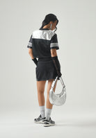 ADIDAS ORIGINALS  T-shirt Crop Jersey Black/Grey nera e grigia da donna con maxi logo adidas KQ6427 . ADIDAS ORIGINALS 