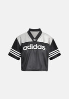 ADIDAS ORIGINALS  T-shirt Crop Jersey Black/Grey nera e grigia da donna con maxi logo adidas KQ6427 . ADIDAS ORIGINALS 