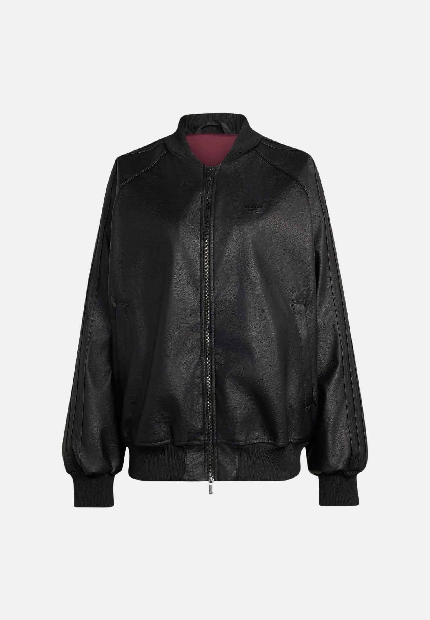 ADIDAS ORIGINALS Giubbotto di pelle nero da donna con chiusura full zip e tasche laterali KQ6435 . ADIDAS ORIGINALS 